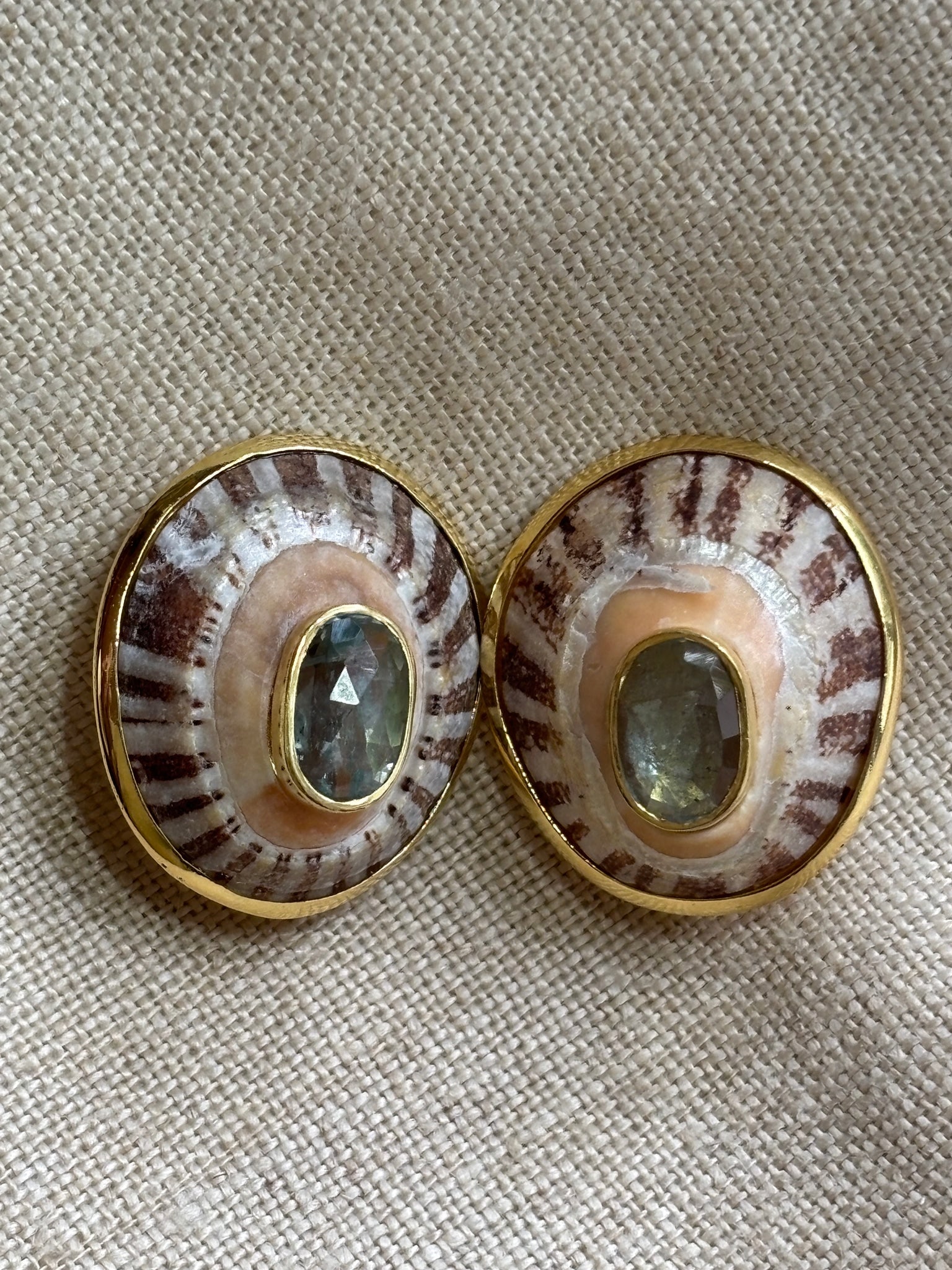 Limpet Shell Clip Earrings with Chrysoprase (1 of 2)