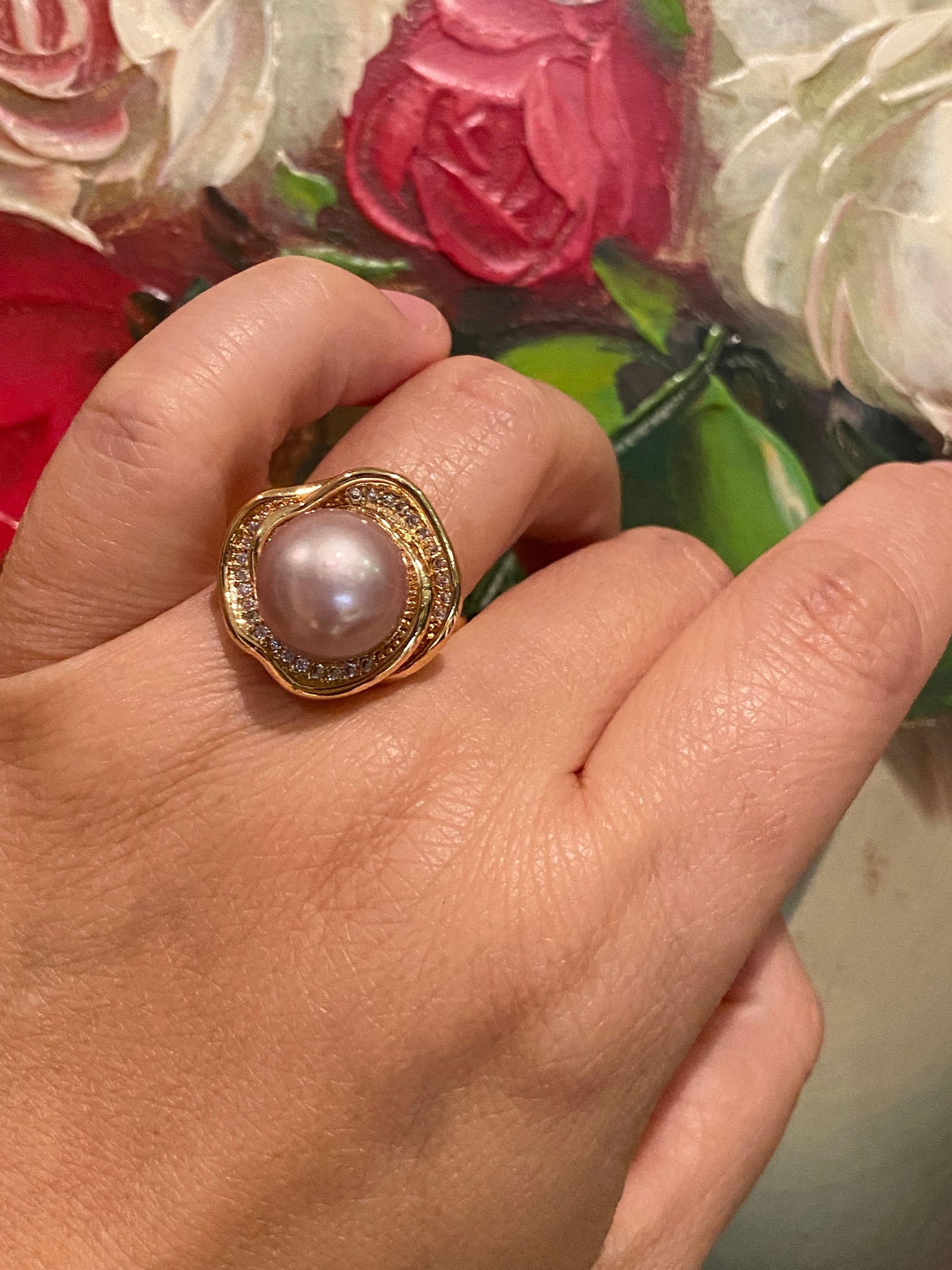 12mm Edison Purple Freshwater Cultured Pearl Ring - 8