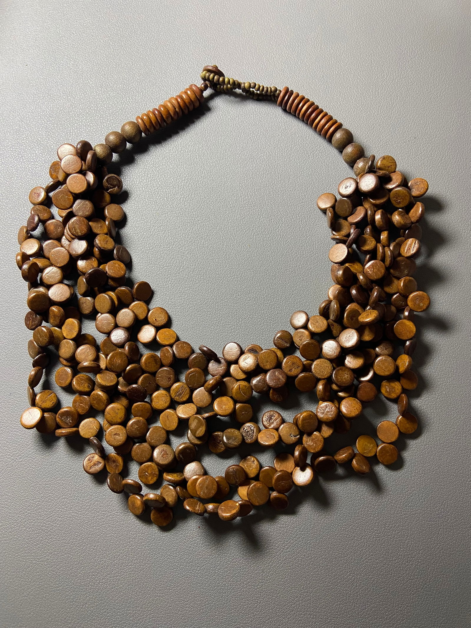 Vintage 6 strands Desert Ironwood Bunch Disc Bead Statement Necklace - 4