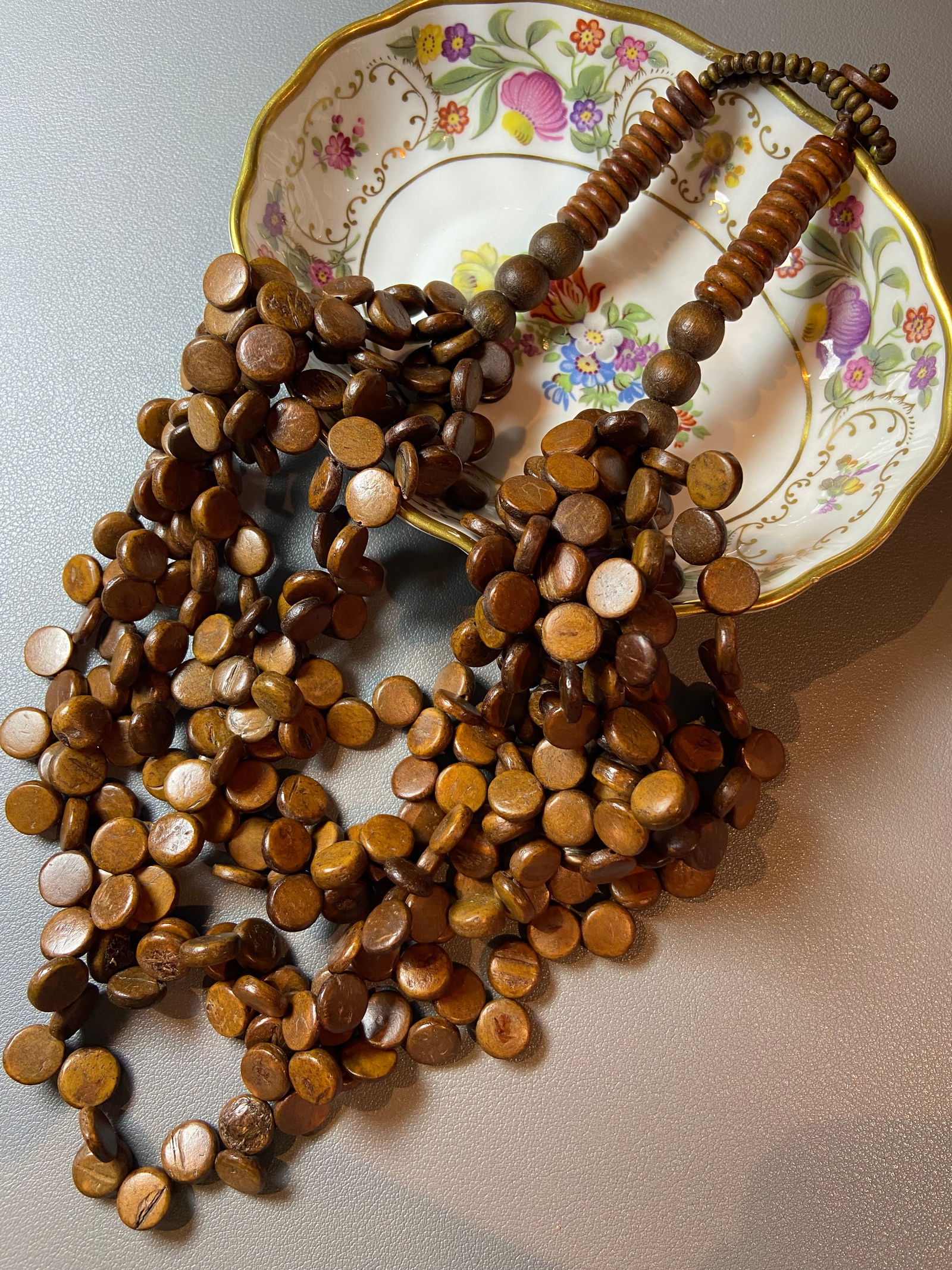 Vintage 6 strands Desert Ironwood Bunch Disc Bead Statement Necklace - 6