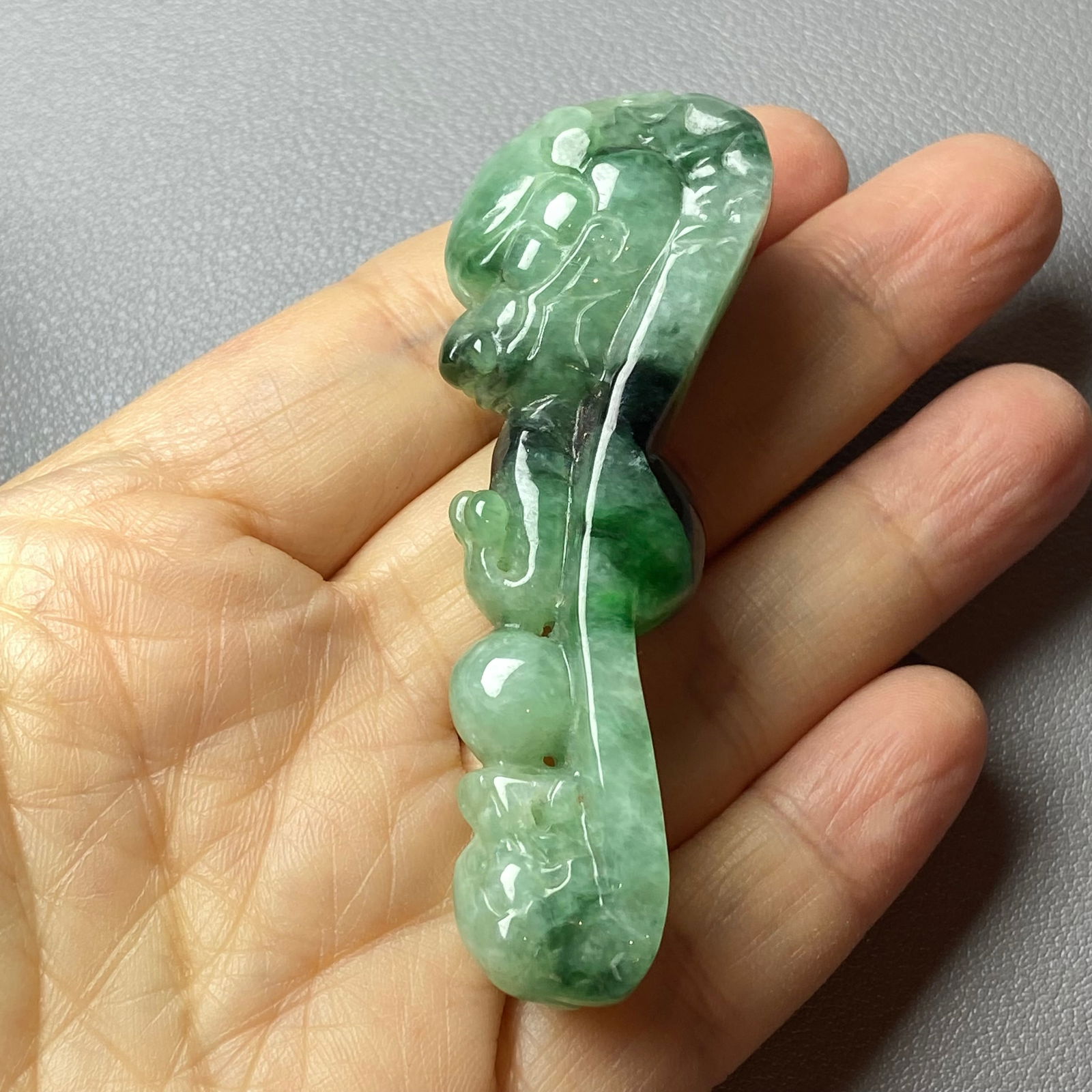Antique Chinese Green Jadeite Jade Dragon Belt Hook - 11