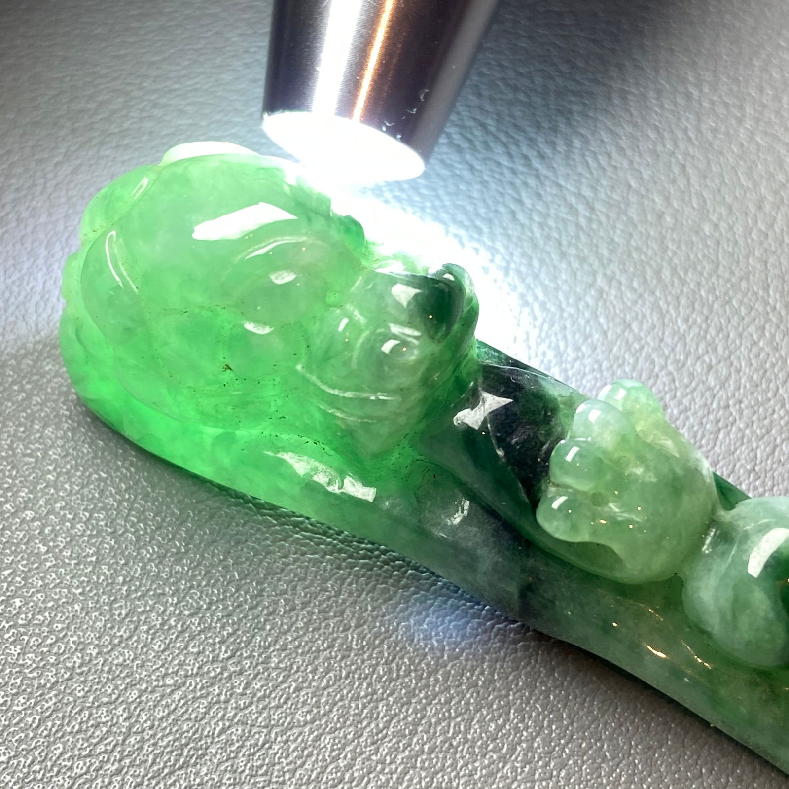 Antique Chinese Green Jadeite Jade Dragon Belt Hook - 14