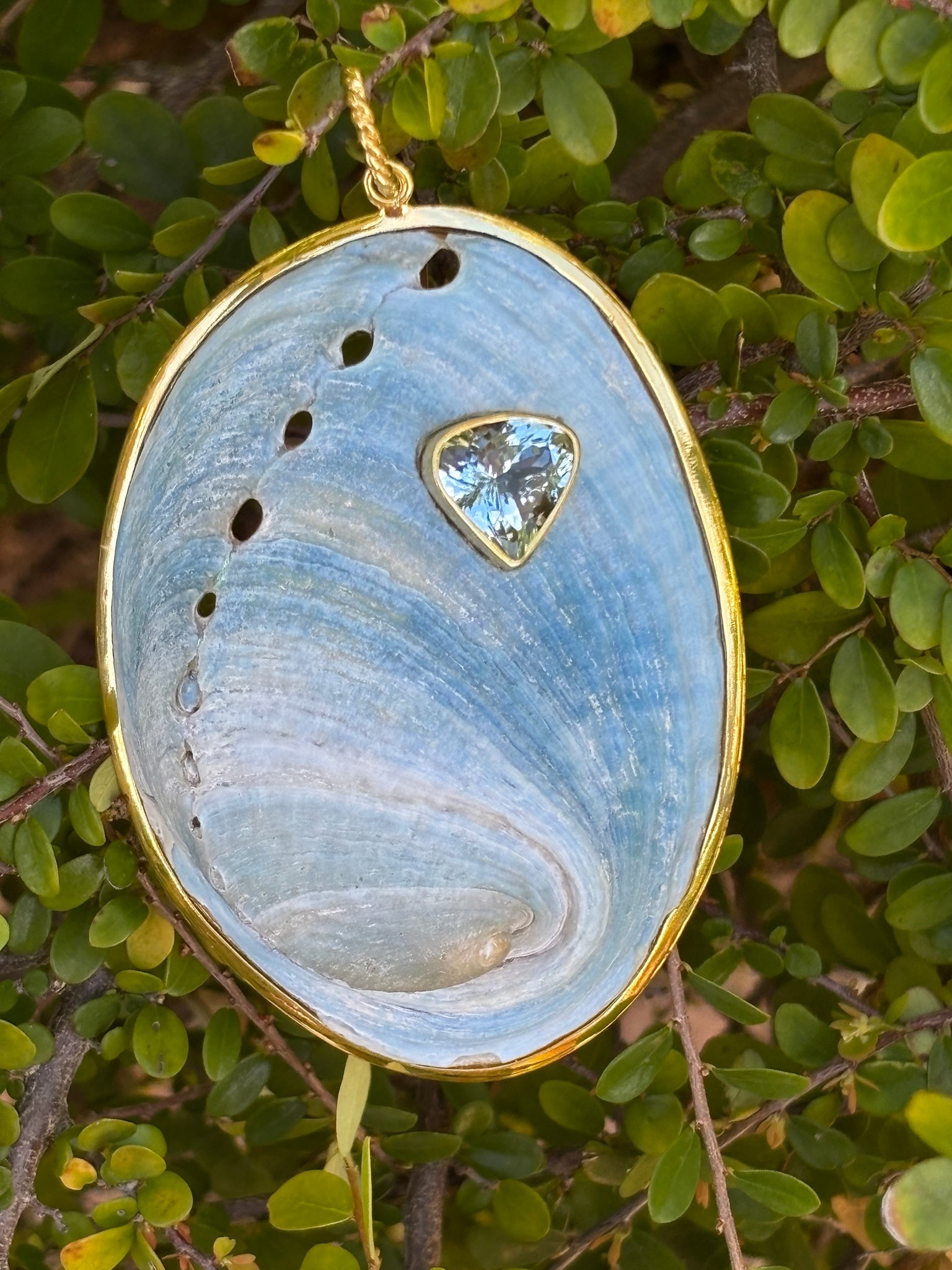 Sky Blue Abalone Pendant with Aquamarine