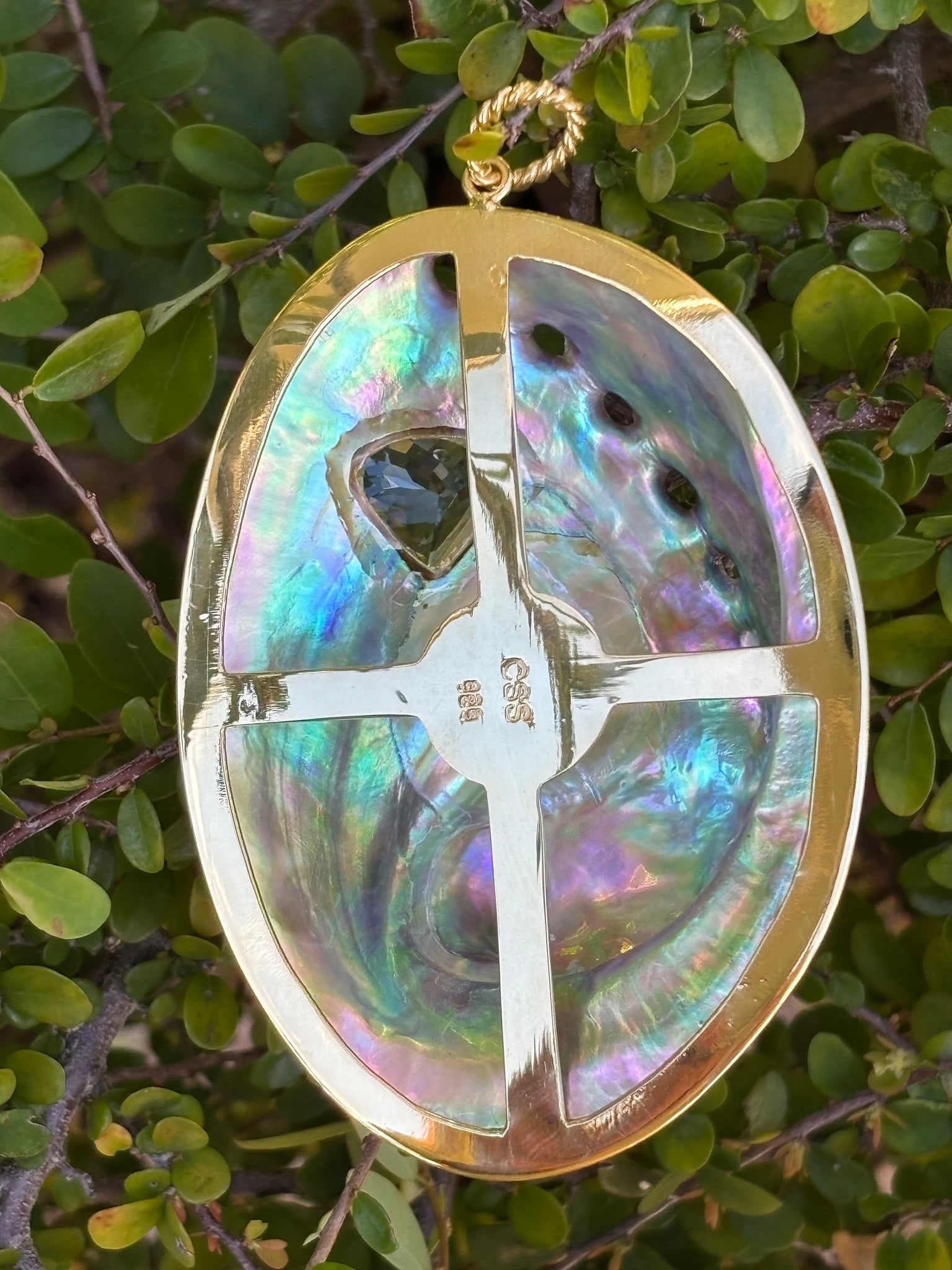 Sky Blue Abalone Pendant with Aquamarine - 2