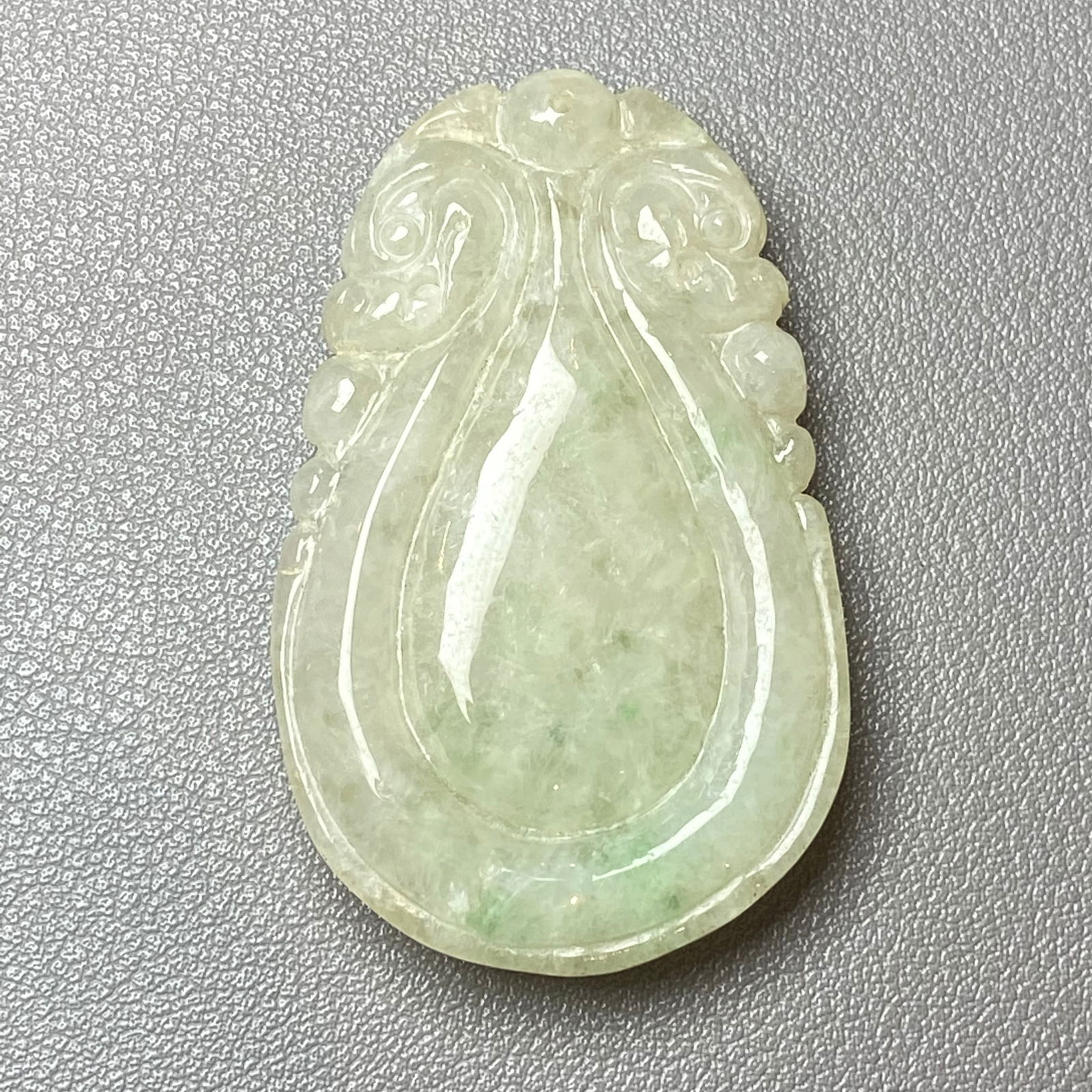 Antique Chinese Large Apple Green Jadeite Jade caved Water drop-shaped Ruyi Amulet - 2
