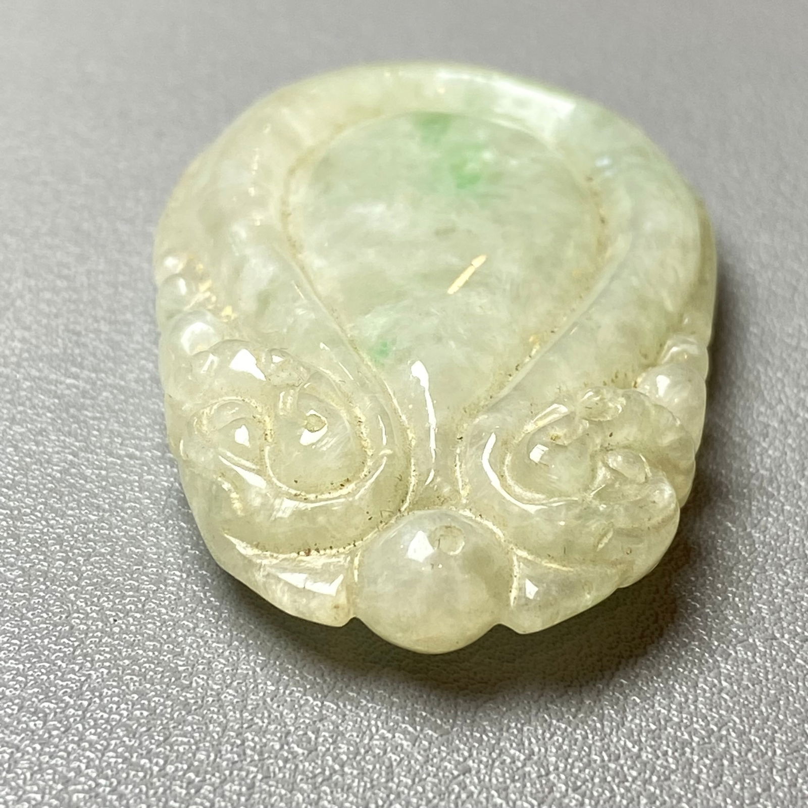 Antique Chinese Large Apple Green Jadeite Jade caved Water drop-shaped Ruyi Amulet - 6