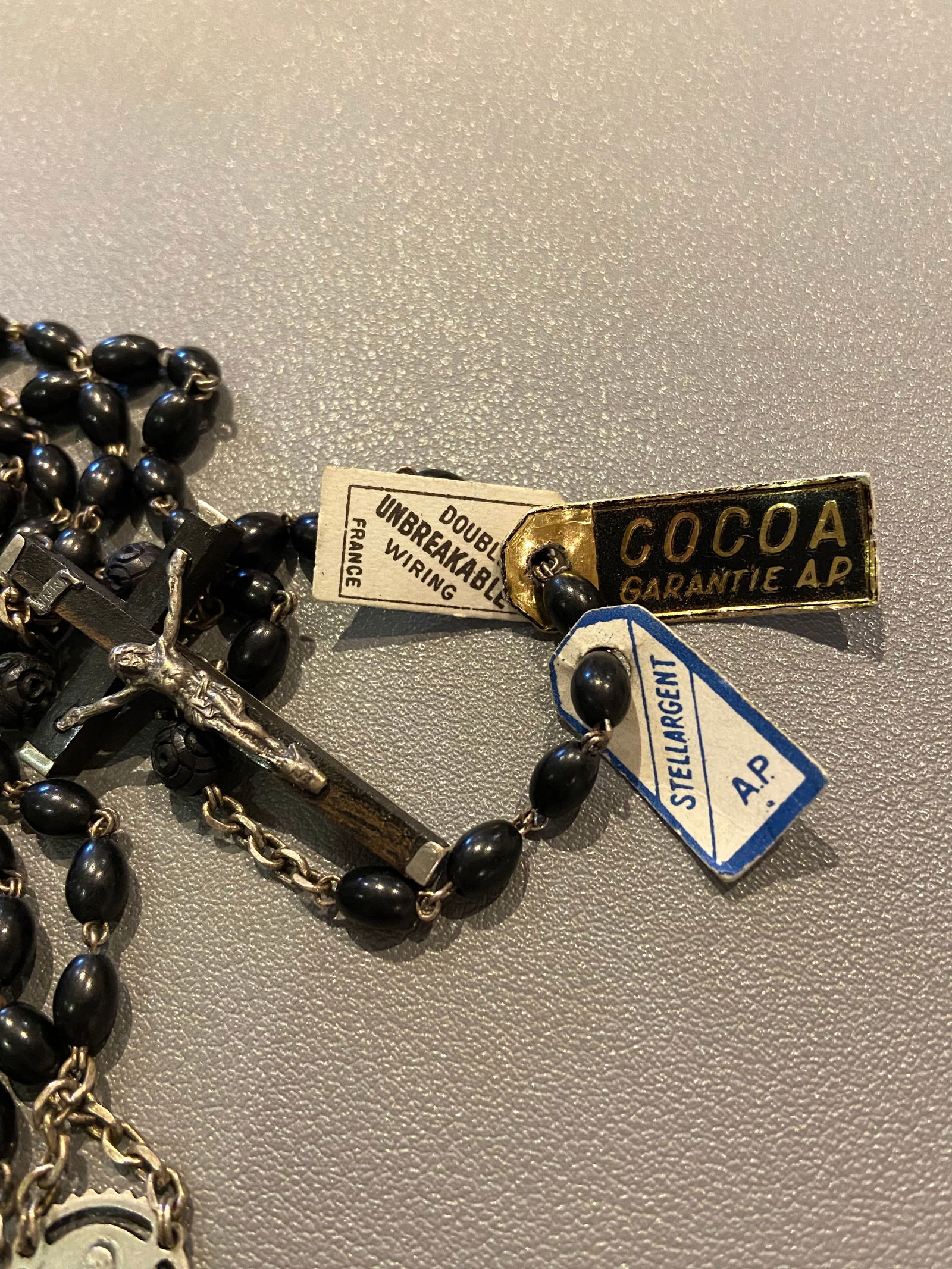Vintage French Ebony Wood Cocoa beads Rosary with stellargent - 11