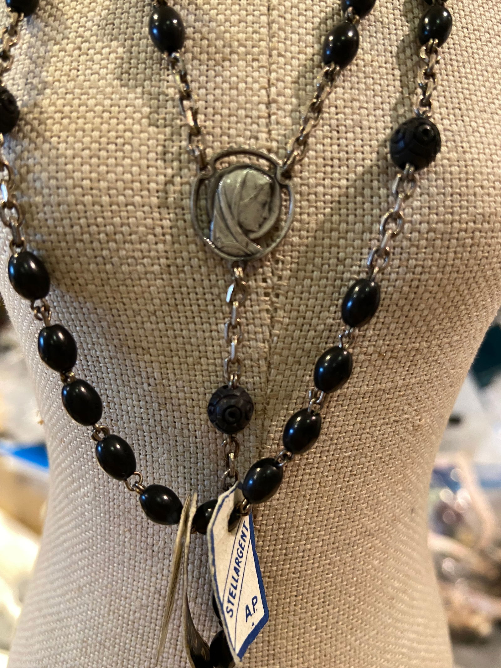 Vintage French Ebony Wood Cocoa beads Rosary with stellargent - 2