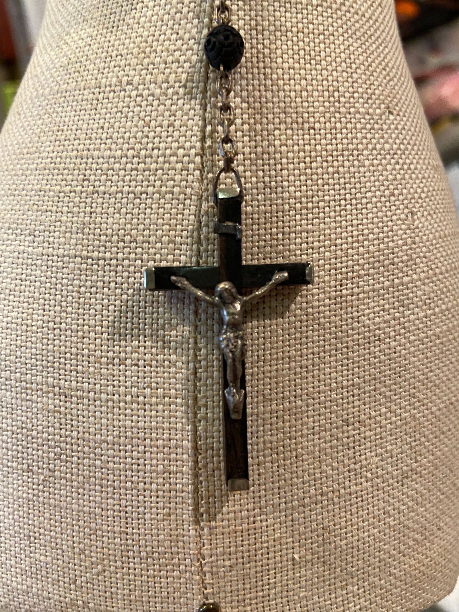 Vintage French Ebony Wood Cocoa beads Rosary with stellargent - 3