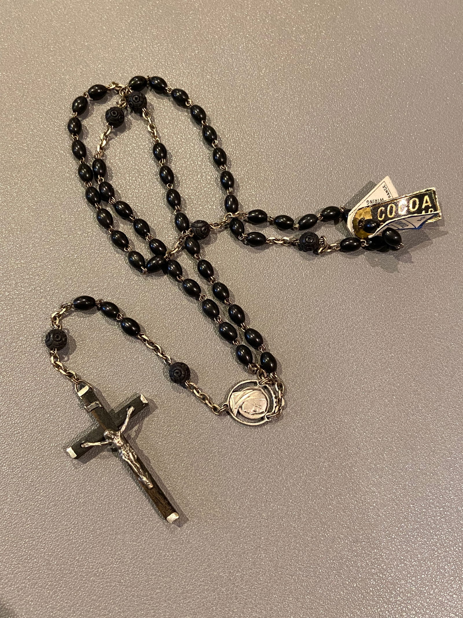 Vintage French Ebony Wood Cocoa beads Rosary with stellargent - 4