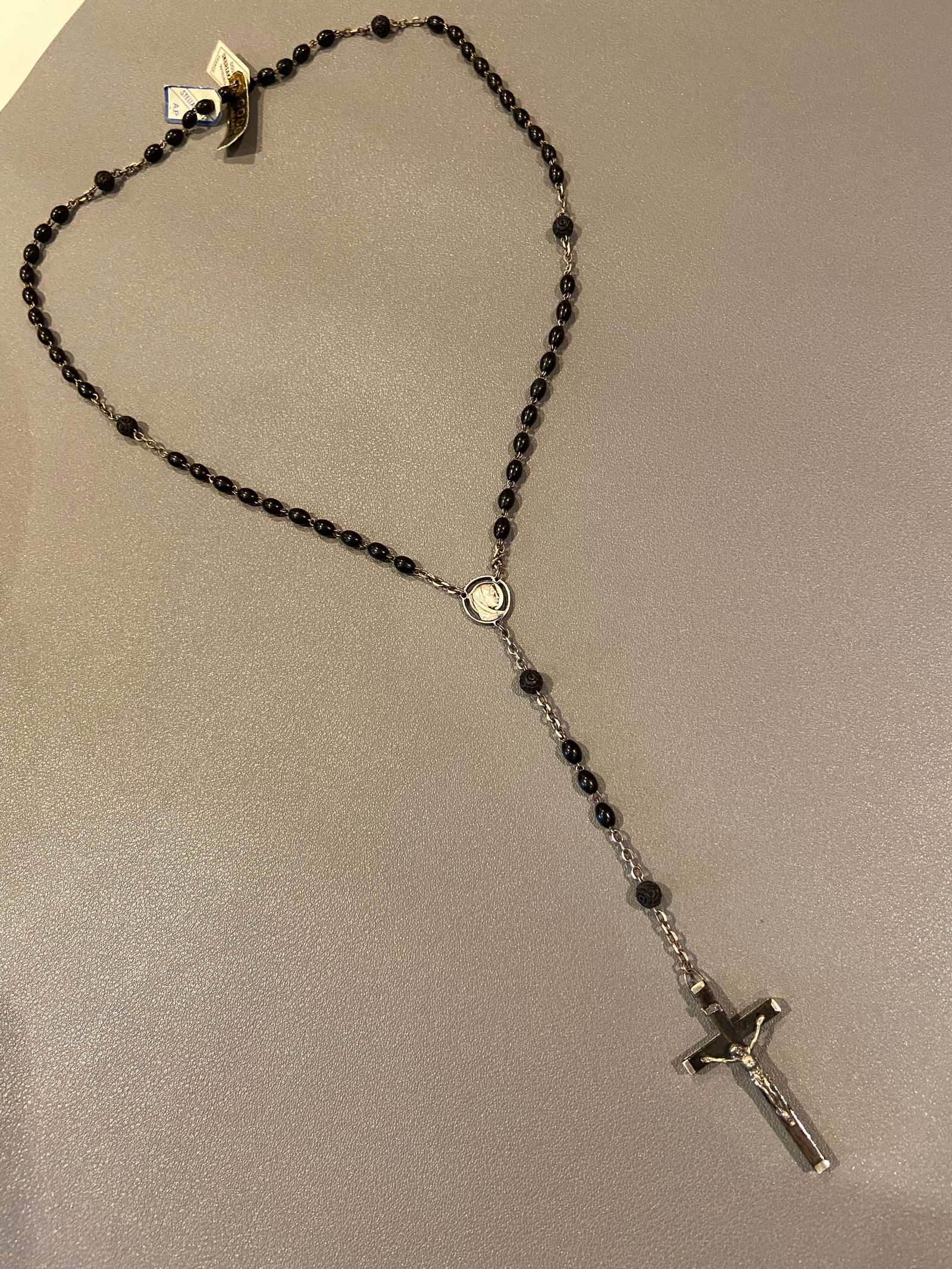 Vintage French Ebony Wood Cocoa beads Rosary with stellargent - 5