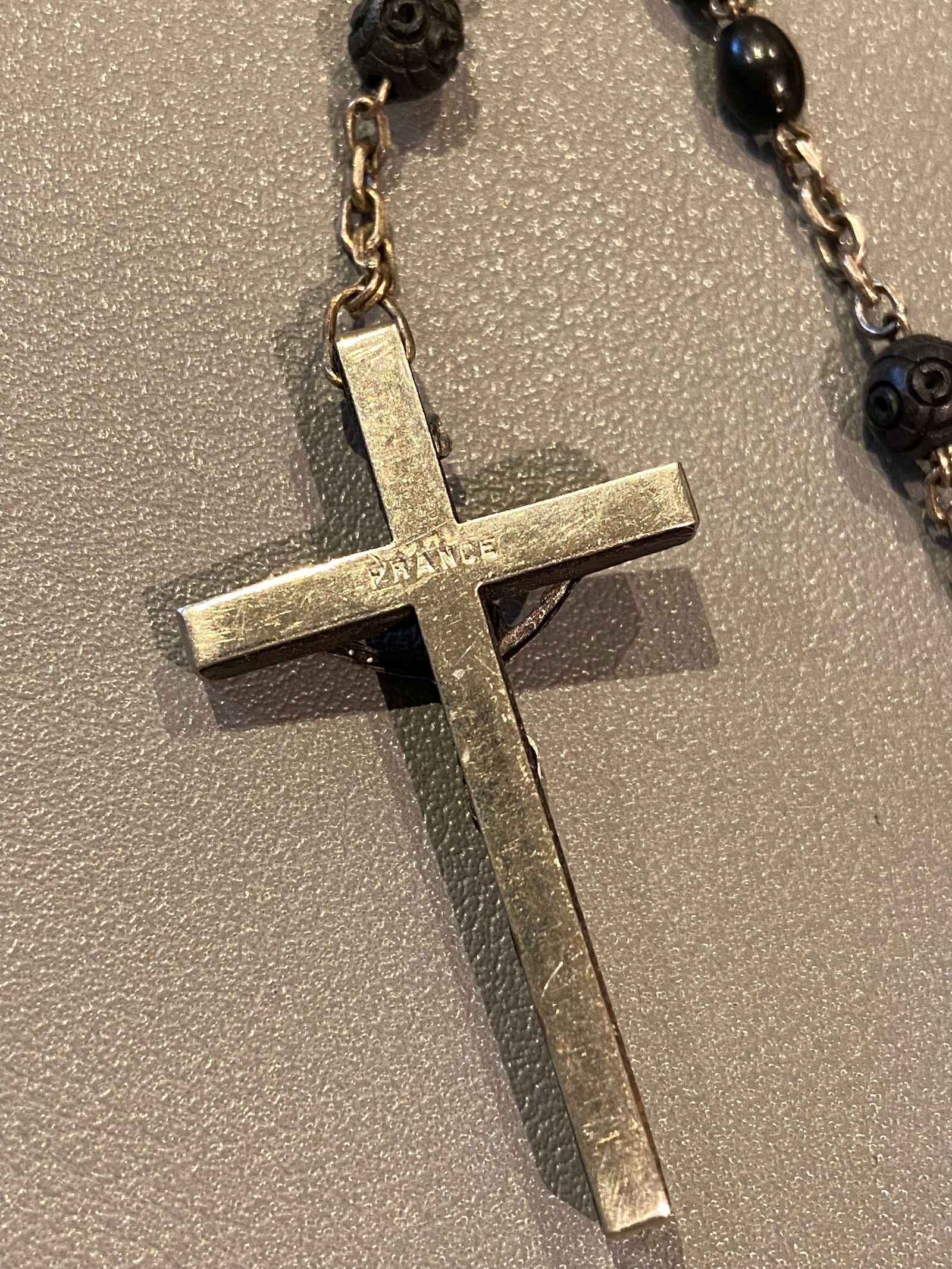 Vintage French Ebony Wood Cocoa beads Rosary with stellargent - 7