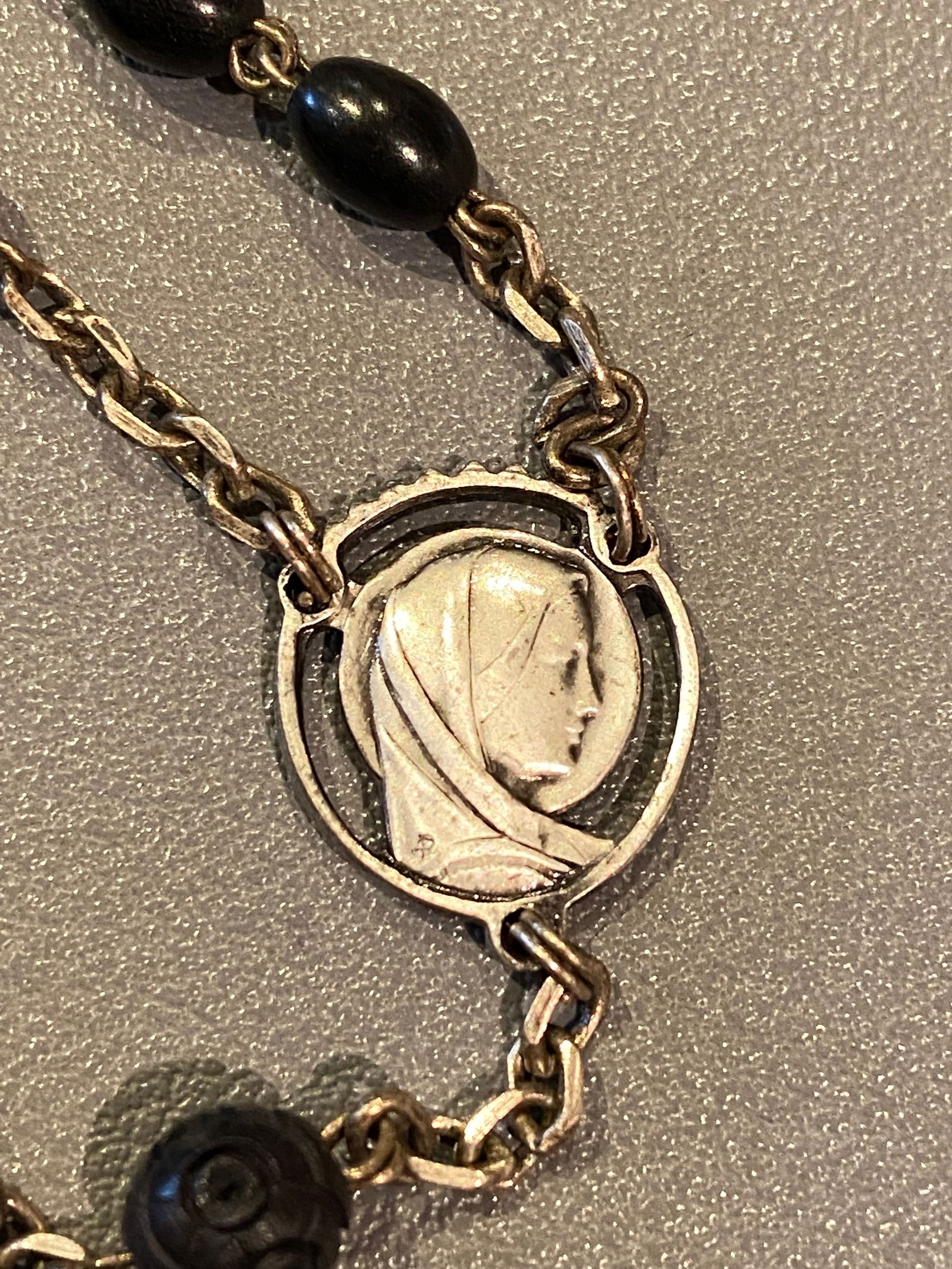 Vintage French Ebony Wood Cocoa beads Rosary with stellargent - 8