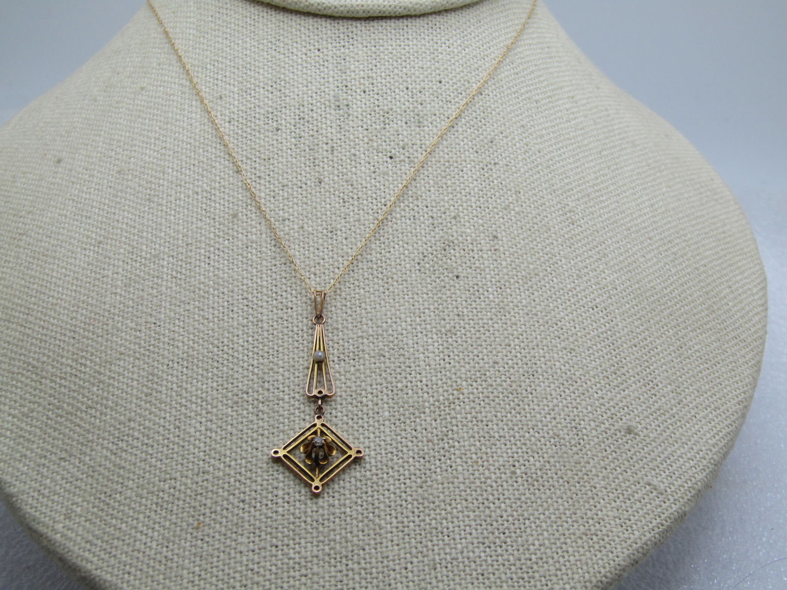 10kt Edward Diamond Seed Pearl Necklace, 20" Chain, 1901-1914 (1 of 5)