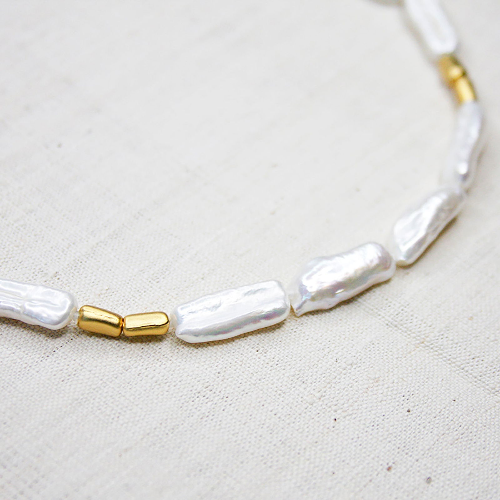 Baroque Pearls Gold Bead Necklace - 6