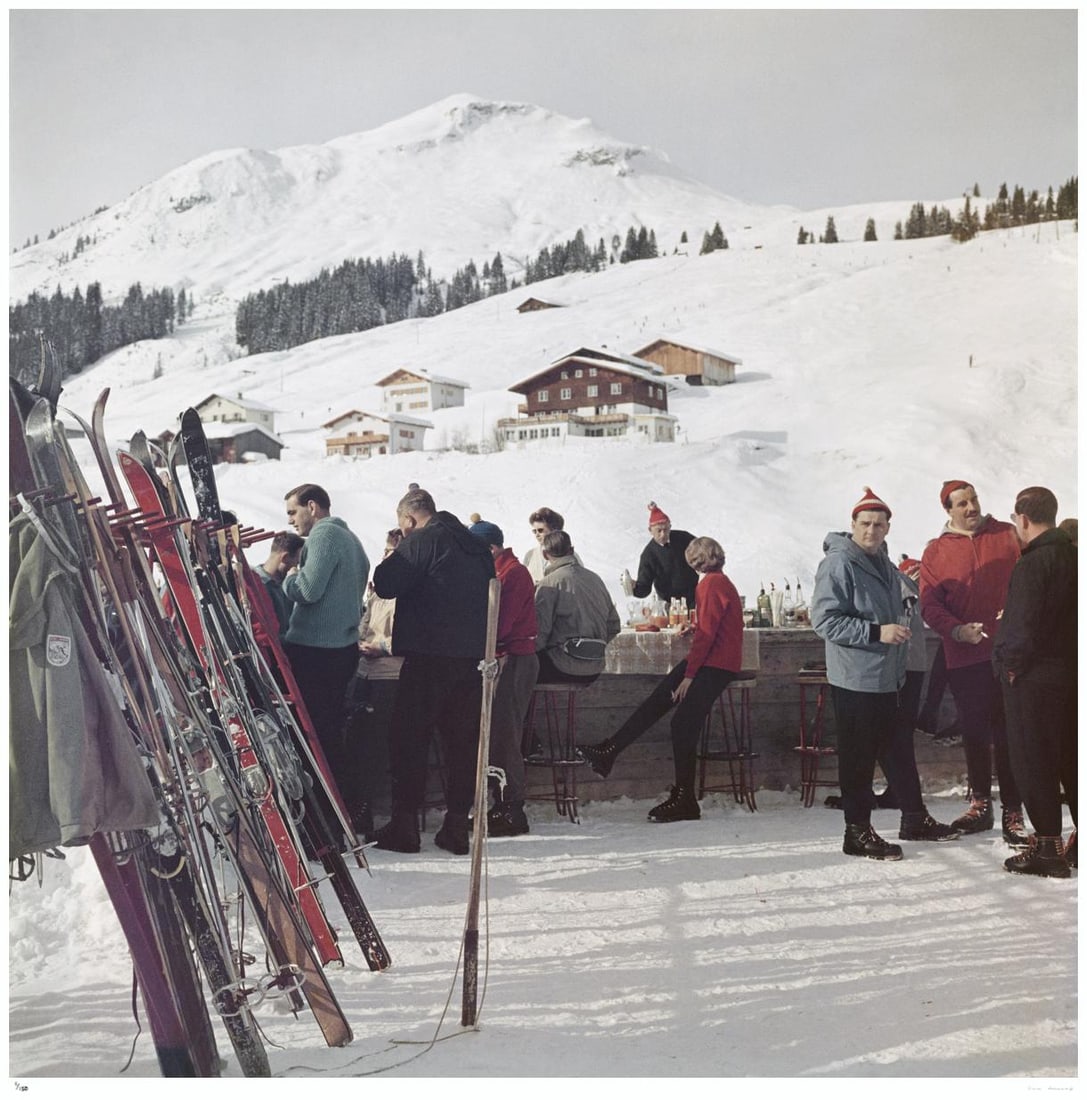 Lech Ice Bar 1960 - Slim Aarons Estate Stamped: 1960 (printed later): Title: Lech Ice Bar 1960 - Slim Aarons Estate Stamped: 1960 (printed later) Description: Lech Ice Bar 1960 - Slim Aarons Estate Stamped Skiers enjoy a drink by the Ice Bar at the Hotel Krone in Lech,