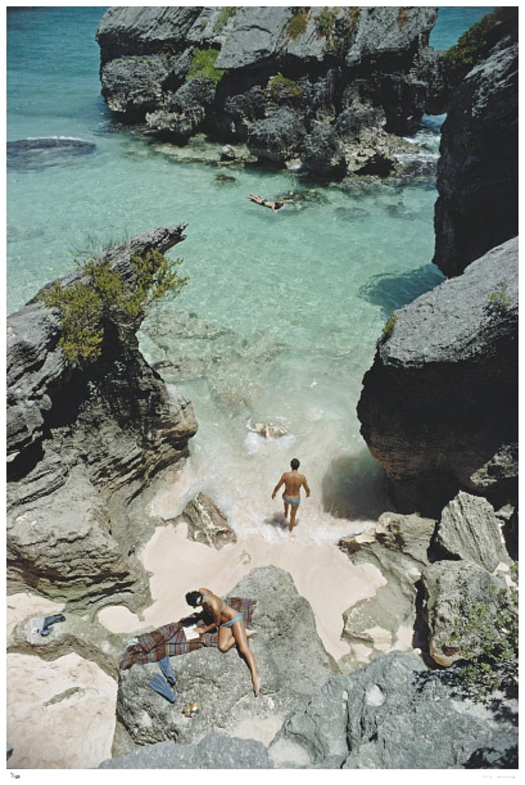 Bermuda Paradise 1967 - Slim Aarons Estate Stamped: 1967 (printed later): Title: Bermuda Paradise 1967 - Slim Aarons Estate Stamped: 1967 (printed later) Description: Bermuda Paradise 1967 - Slim Aarons Estate Stamped Holidaymakers relaxing on a beach in Bermuda, 1967. 60 x