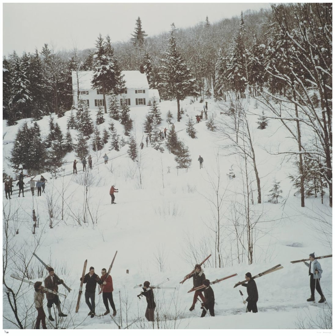 Vermont Winter 1960 - Slim Aarons Estate Stamped: 1960 (printed later): Title: Vermont Winter 1960 - Slim Aarons Estate Stamped: 1960 (printed later) Description: Vermont Winter 1960 - Slim Aarons Estate Stamped Students from Stowe Preparatory School track through deep sn