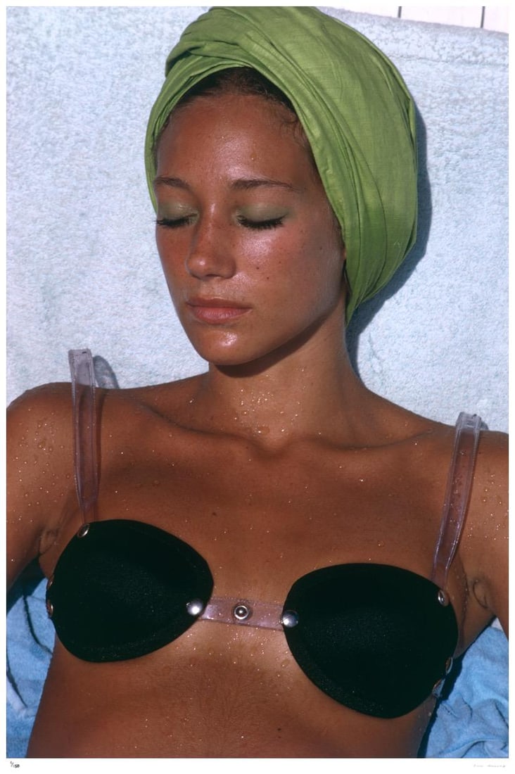 Marisa Berenson 1968 - Slim Aarons Estate Stamped: 1968 (printed later): Title: Marisa Berenson 1968 - Slim Aarons Estate Stamped: 1968 (printed later) Description: Marisa Berenson 1968 - Slim Aarons Estate Stamped American actress Marisa Berenson sunbathing in Capri, 1968