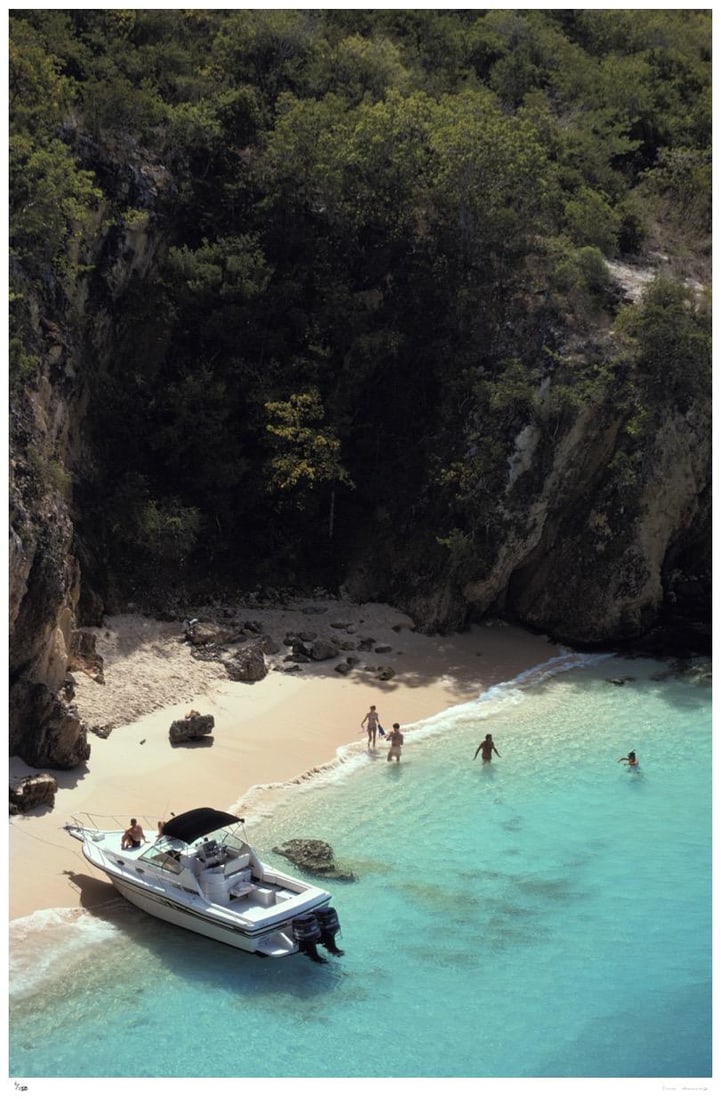 Trip to Little Bay 1992 - Slim Aarons Estate Stamped: 1992 (printed later): Title: Trip to Little Bay 1992 - Slim Aarons Estate Stamped: 1992 (printed later) Description: Trip to Little Bay 1992 - Slim Aarons Estate Stamped A group of holidaymakers snorkelling in Little Bay,