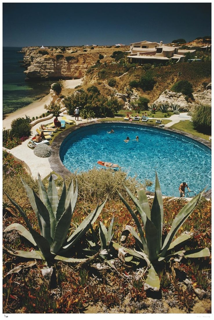 Algarve Hotel Pool 1970 - Slim Aarons Estate Stamped: 1970 (printed later): Title: Algarve Hotel Pool 1970 - Slim Aarons Estate Stamped: 1970 (printed later) Description: Algarve Hotel Pool 1970 - Slim Aarons Estate Stamped Guests in the pool at the Algarve Hotel, the Algarve