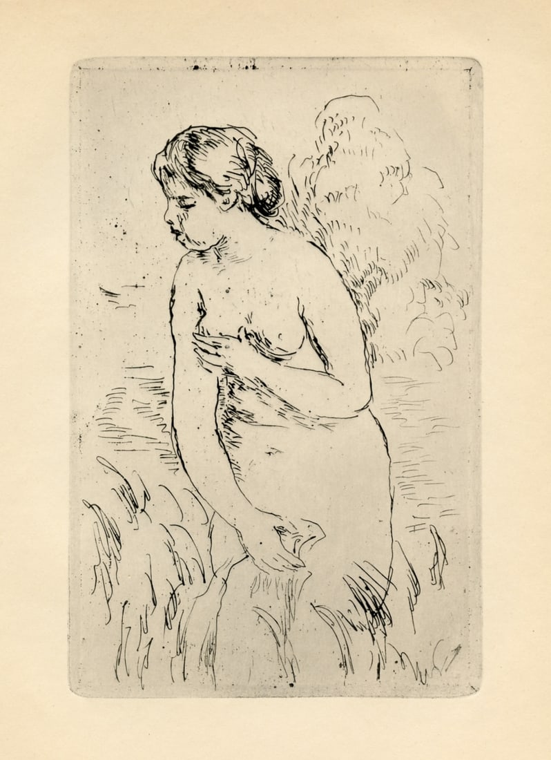 Pierre-Auguste Renoir "Baigneuse Debout, a mi-jambes" original etching: Title: Pierre-Auguste Renoir "Baigneuse Debout, a mi-jambes" original etching Description: Medium: original etching. Catalogue reference: Delteil 23. This is a lifetime impression, printed in 1910 for