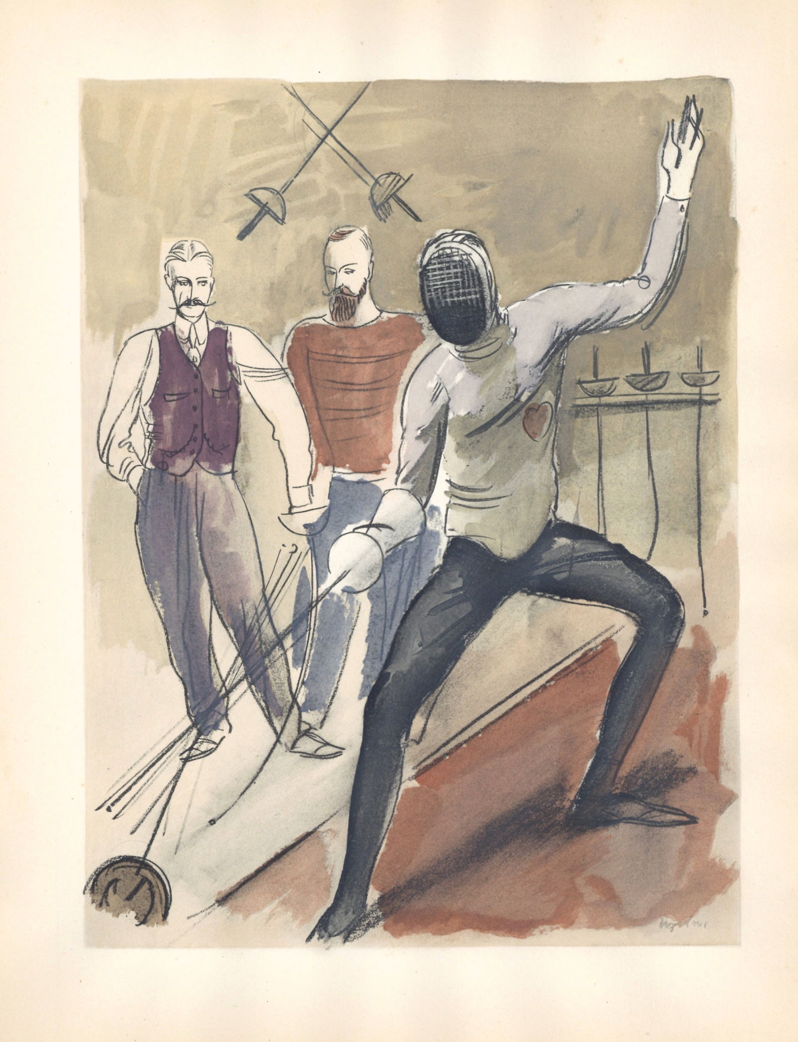 Milivoj Uzelac pochoir "L'Escrime" Les Joies du Sport: Title: Milivoj Uzelac pochoir "L'Escrime" Les Joies du Sport Description: Medium: pochoir. Printed in Paris in 1932 on Velin du Marais paper at the atelier of Daniel Jacomet for the Les Joies du Sport