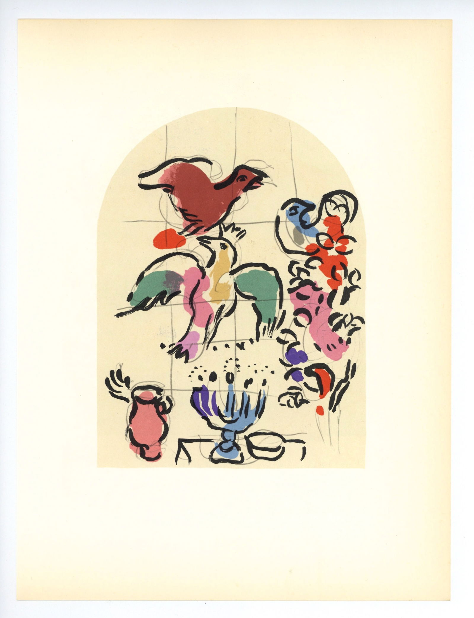 Marc Chagall "Tribe of Asher" Jerusalem Windows lithograph: Title: Marc Chagall "Tribe of Asher" Jerusalem Windows lithograph Description: Medium: lithograph (after the watercolor). Printed in 1962 at the Mourlot atelier for "Jerusalem Windows". This piece