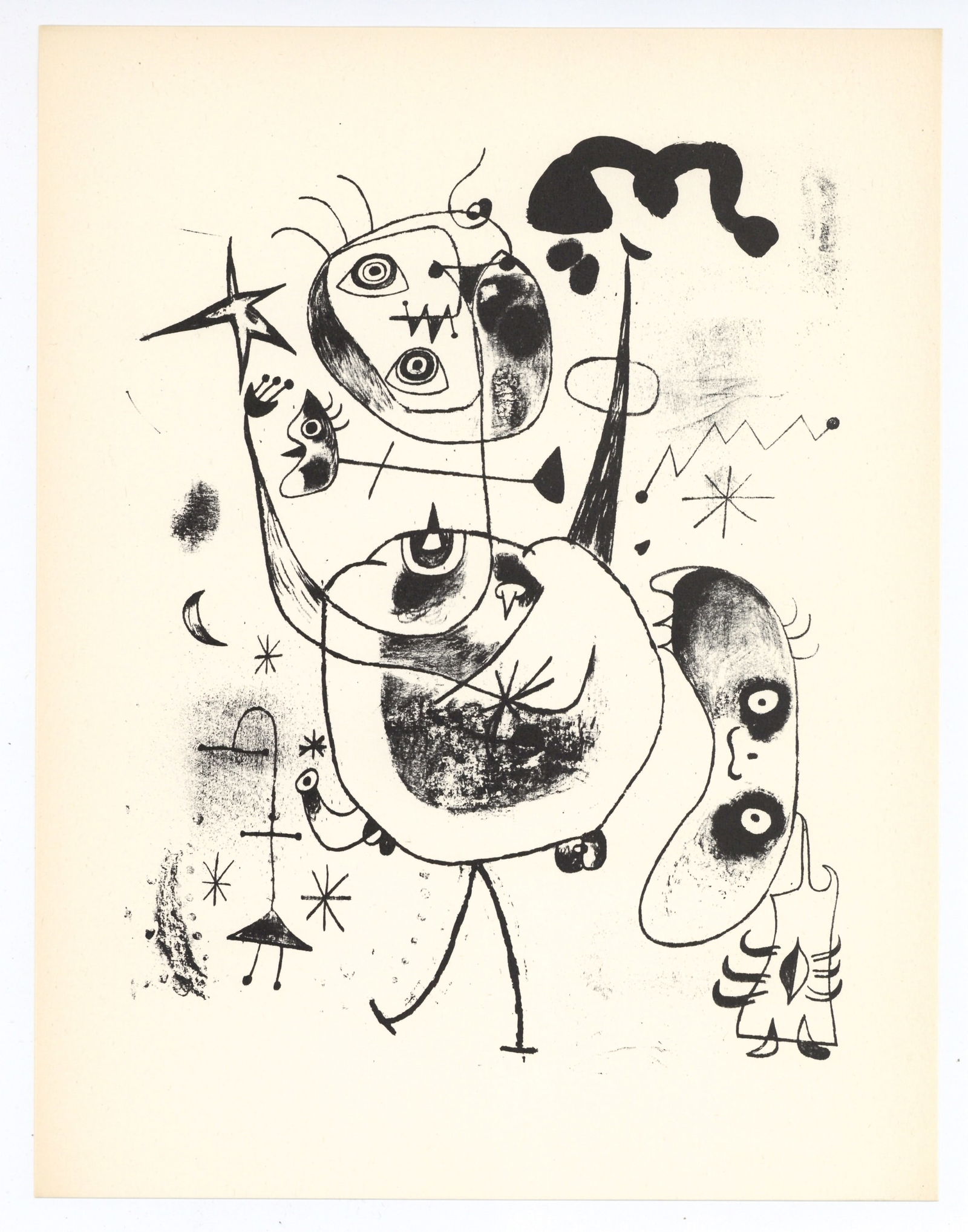 Joan Miro surrealist composition, 1947: Title: Joan Miro surrealist composition, 1947 Description: Medium: collotype (after the Miro lithograph). Printed in 1947 in an edition of 1500 by Meriden Gravure and published by Curt Valentin for