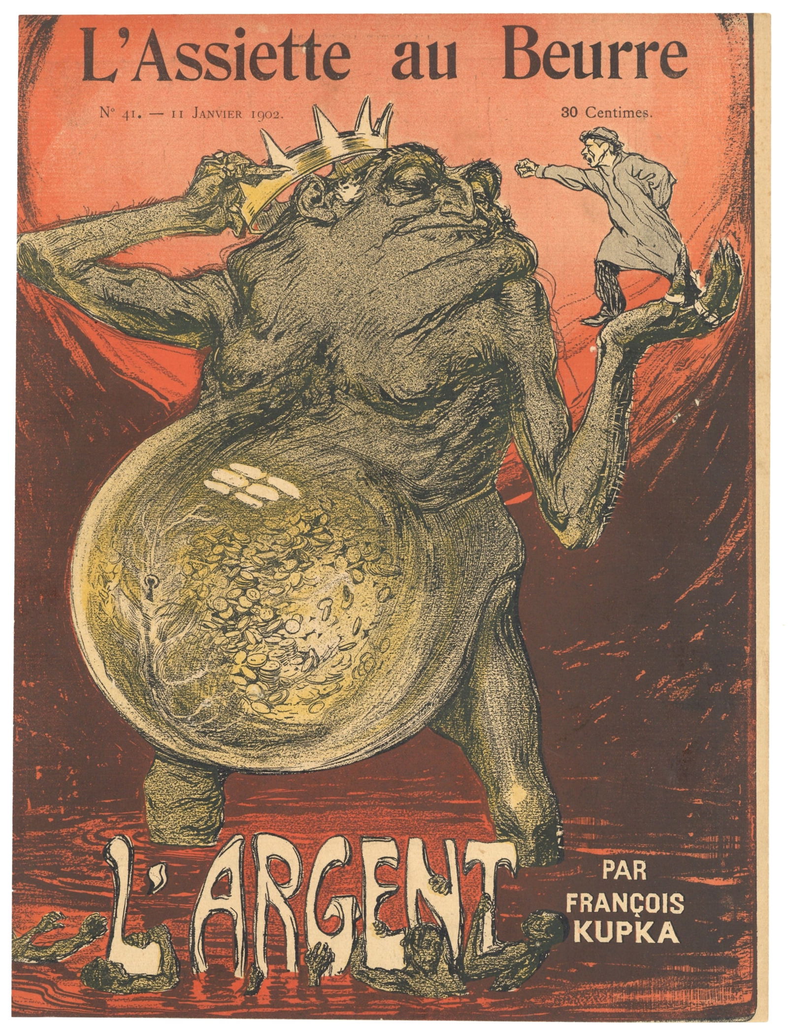 Francois Kupka lithograph, 1902: Title: Francois Kupka lithograph, 1902 Description: Medium: lithograph. Printed in 1902 for L'Assiette au Beurre (a satirical French journal which expressed political and social commentary through