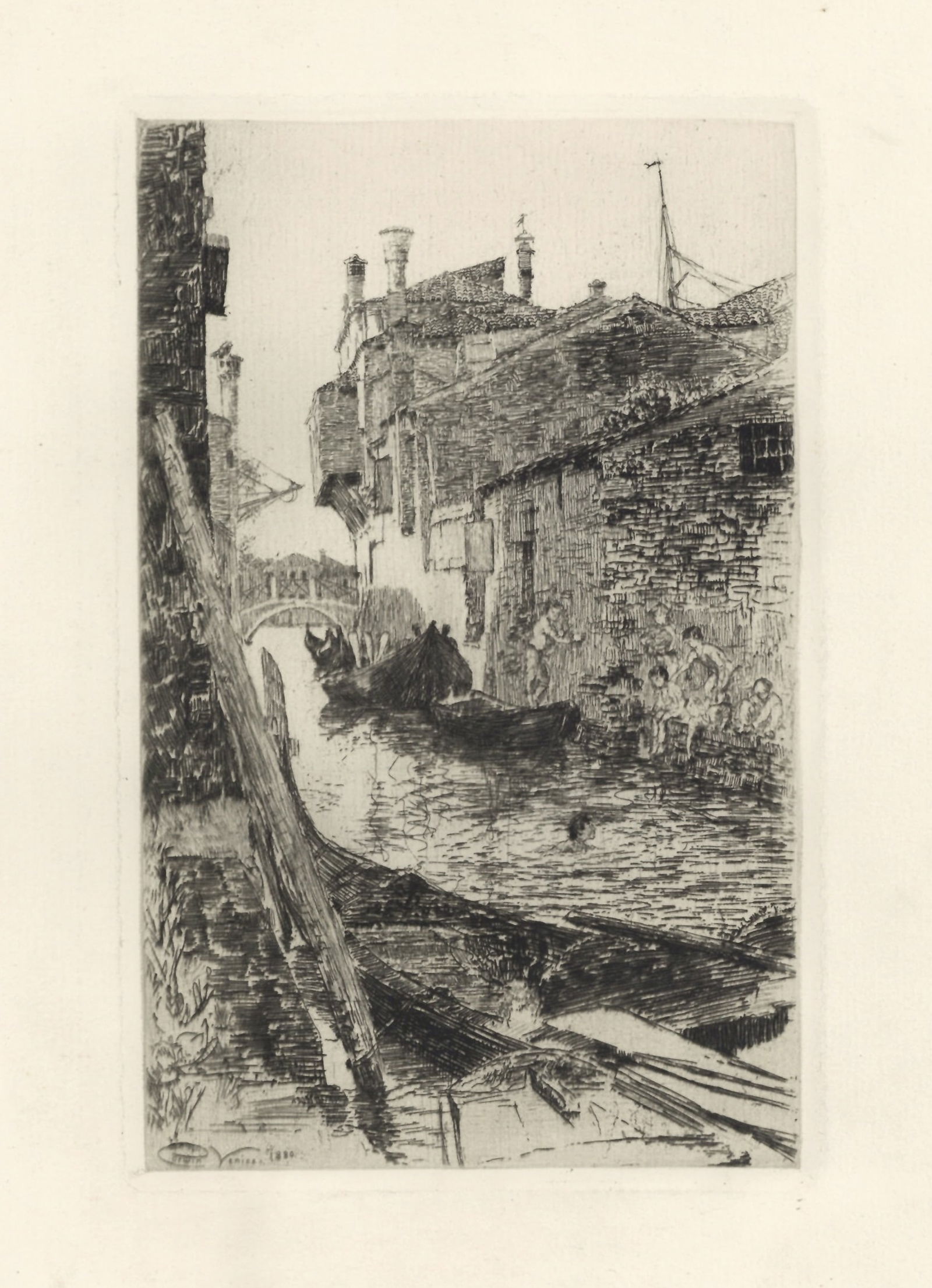 Charles Corwin original etching "Venice": Title: Charles Corwin original etching "Venice" Description: Medium: original etching. This impression on wove paper was printed in 1885 for the Sylvester R. Koehler portfolio of etchings and publishe