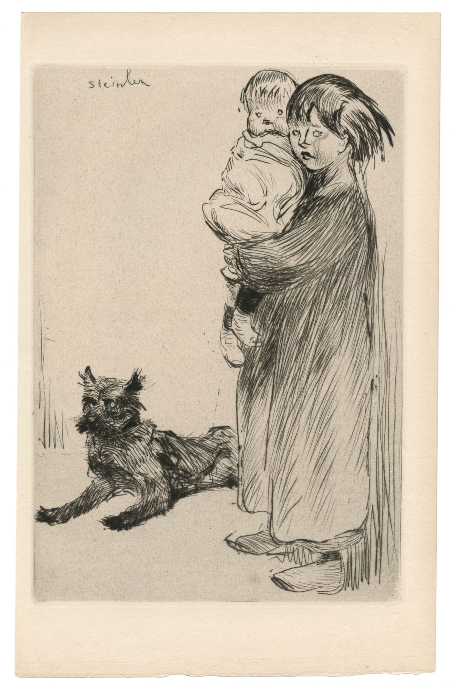 Theophile Alexandre Steinlen original drypoint "La grande soeur": Title: Theophile Alexandre Steinlen original drypoint "La grande soeur" Description: Medium: original etching and drypoint. Catalogue reference: Sanchez and Seydoux 1913-10. Printed in 1913 and publis