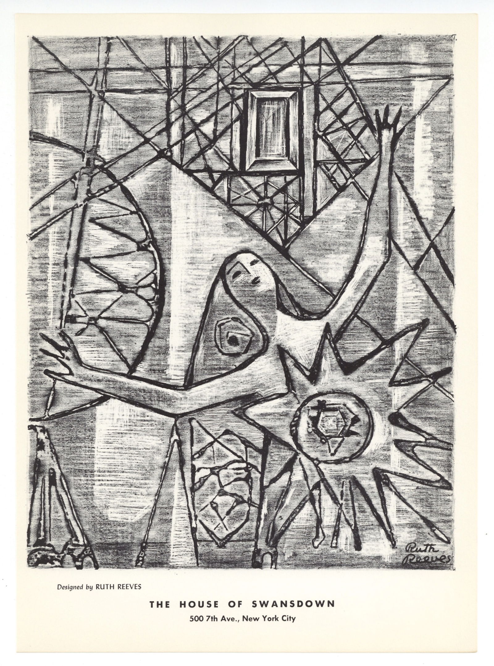 Ruth Reeves original lithograph: Title: Ruth Reeves original lithograph Description: Medium: original lithograph. This lithograph was printed in 1955 for the "Improvisations" portfolio, and published by the Artists Equity