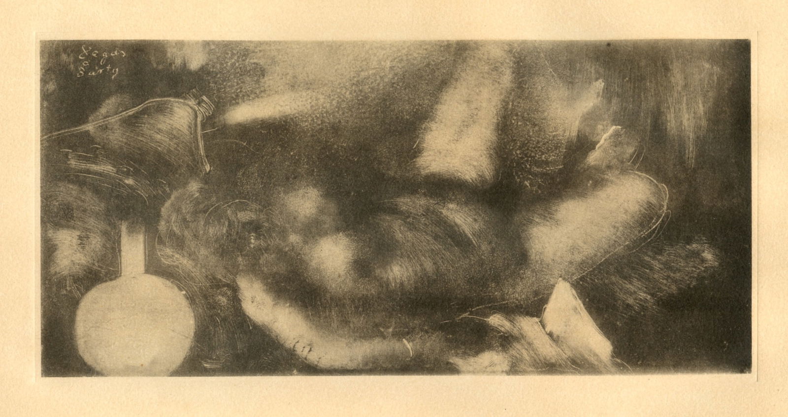 Edgar Degas monotype "Nu couche": Title: Edgar Degas monotype "Nu couche" Description: Medium: engraving. This recreation (after the original monotype) was printed in a limited edition of 1000 and published in Paris in 1948 by Quatre