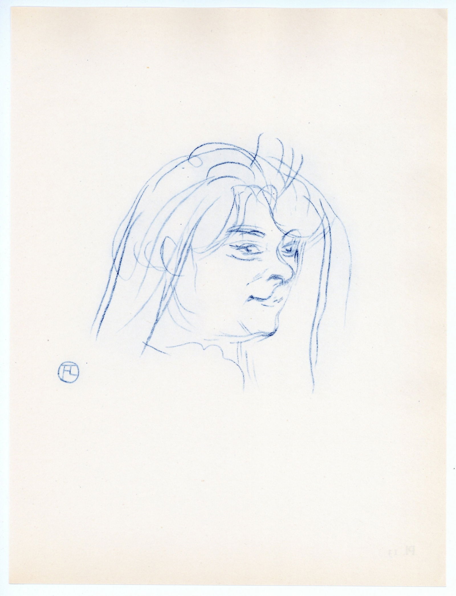 Toulouse-Lautrec lithograph "Tete de femme de trois-quart": Title: Toulouse-Lautrec lithograph "Tete de femme de trois-quart" Description: Medium: lithograph (after the drawing). Printed in Paris in 1951 at the atelier Dreux-Barry in an edition of 1000. Sheet