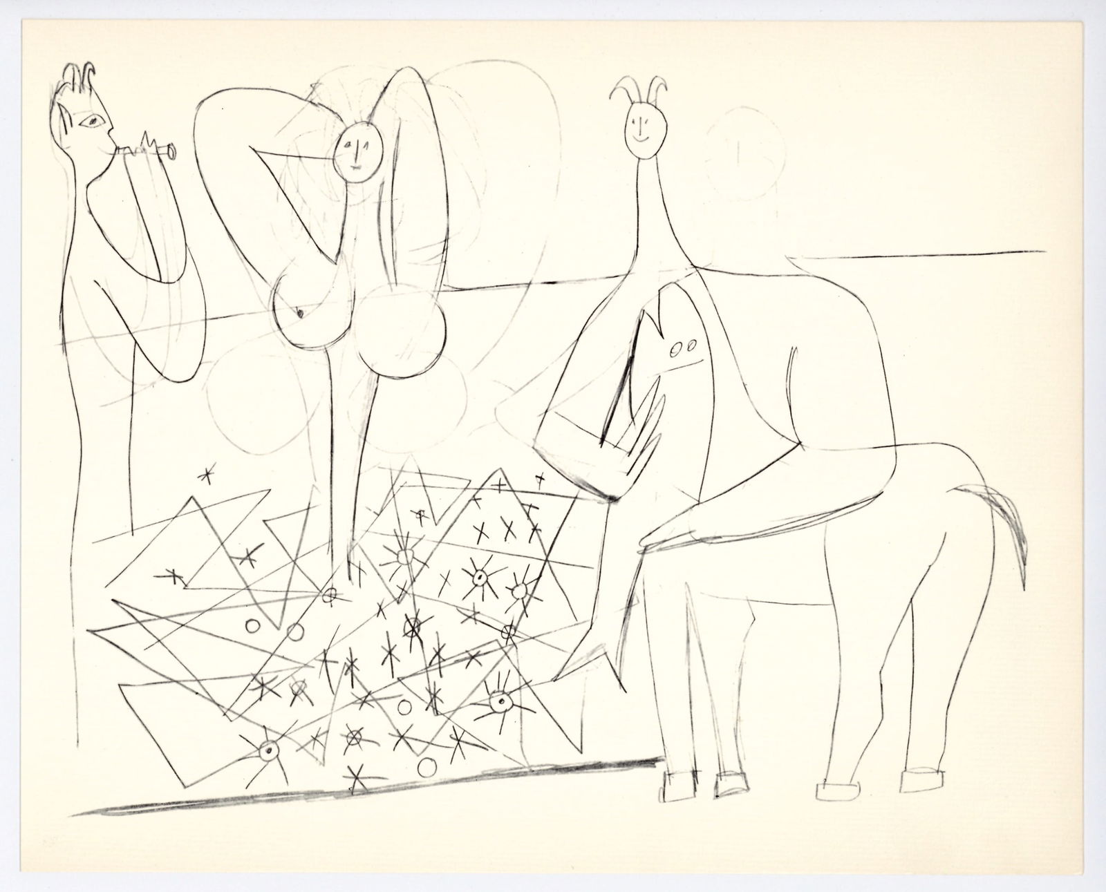 Pablo Picasso | Mythological Drawing, Antibes: Title: Pablo Picasso | Mythological Drawing, Antibes Description: Medium: offset lithograph (after the drawing). Printed in 1960 on cream laid paper and published in partnership with the Musee