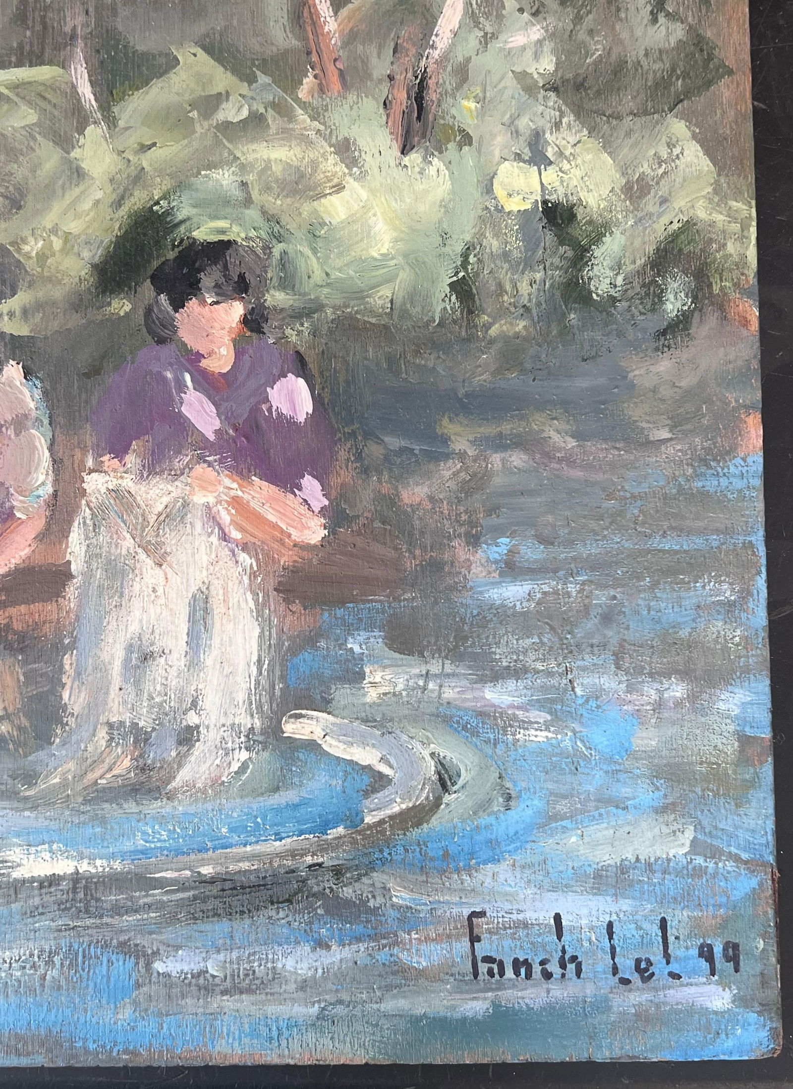 Fanch Lel; Maids Washing The Clothes In The Stream French Landscape Oil Painting - 9