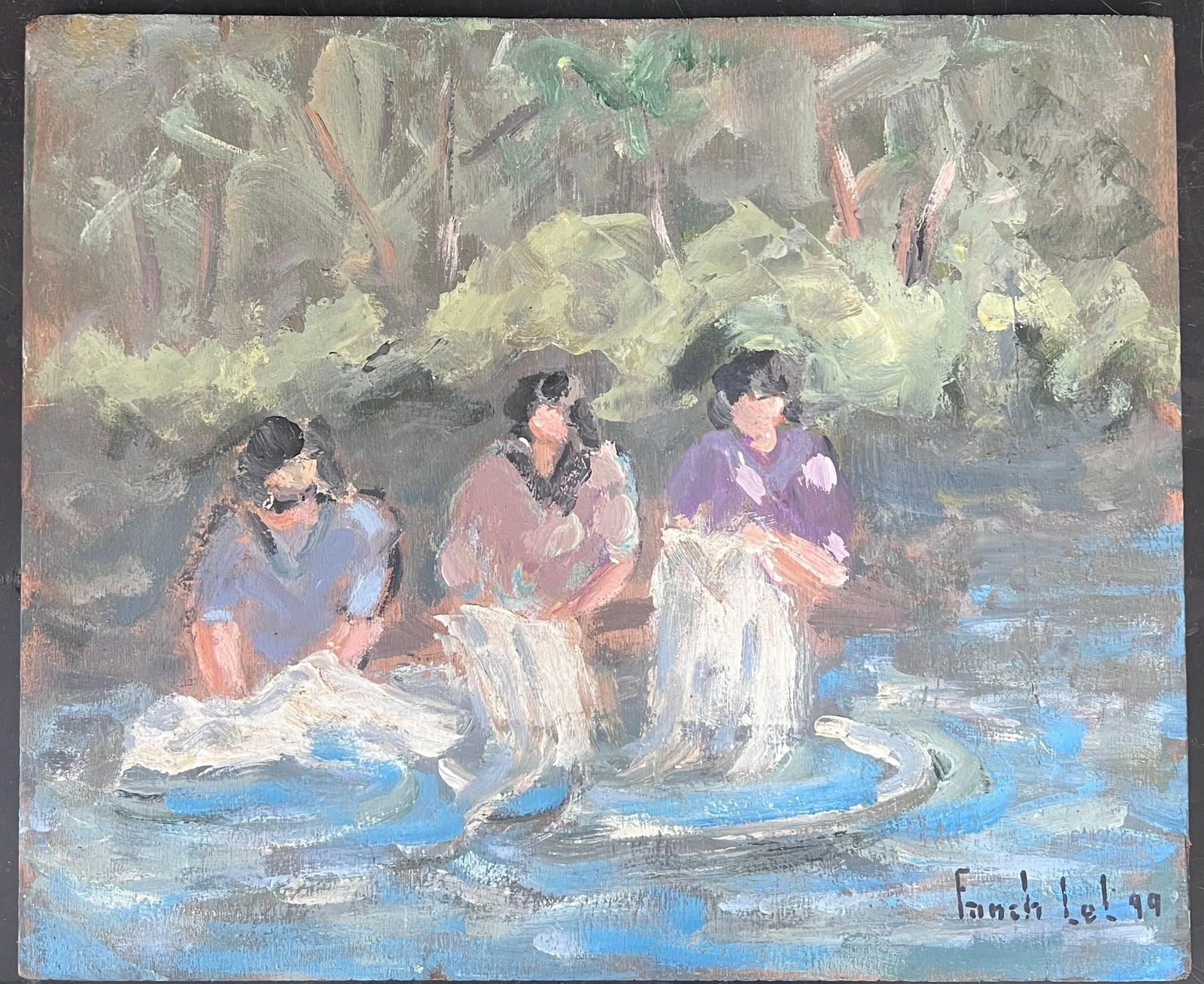 Fanch Lel; Maids Washing The Clothes In The Stream French Landscape Oil Painting - 5