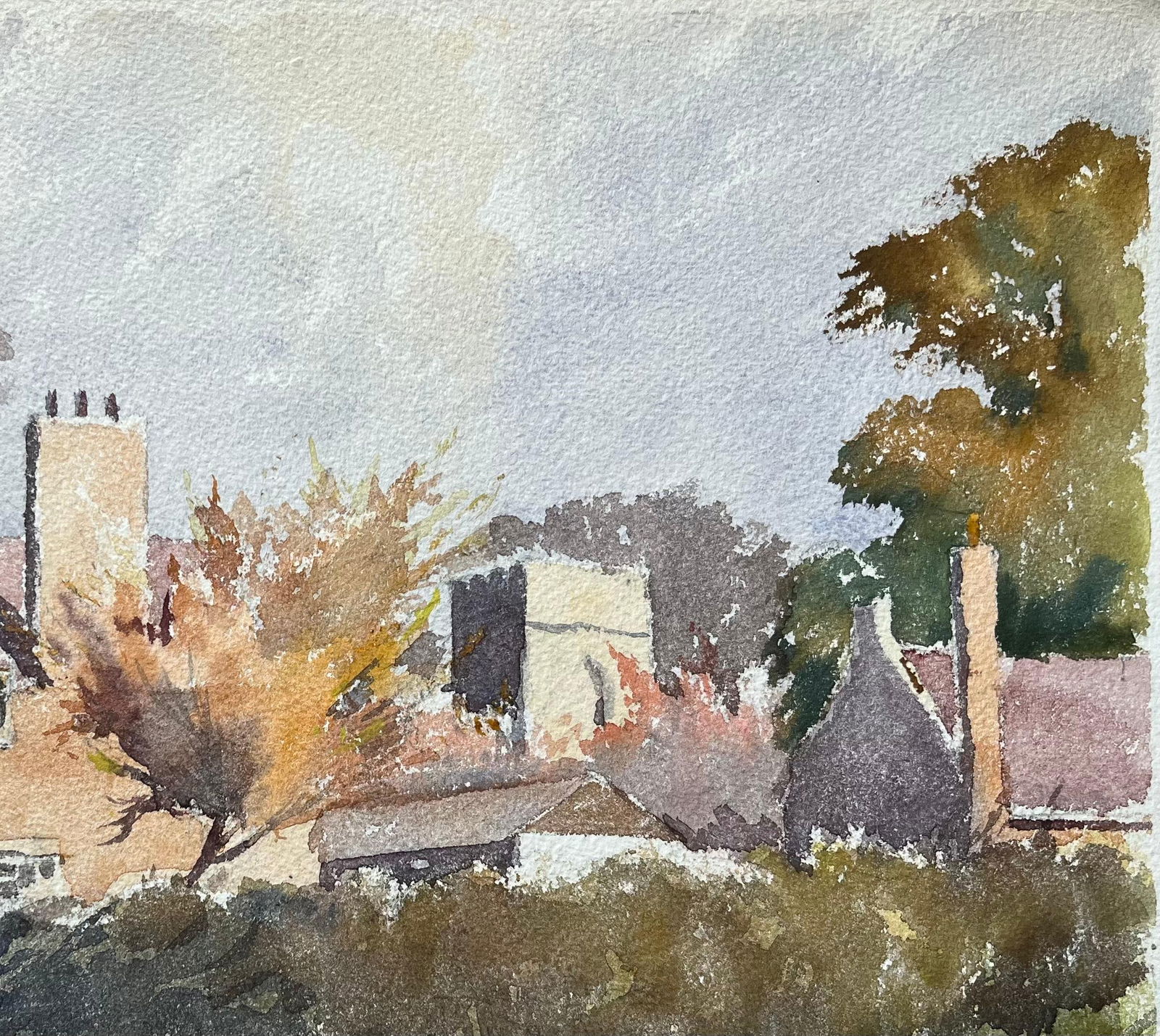 Anthony Avery; British Impressionist Watercolor of “Malford Yales” Village Scene in - 11