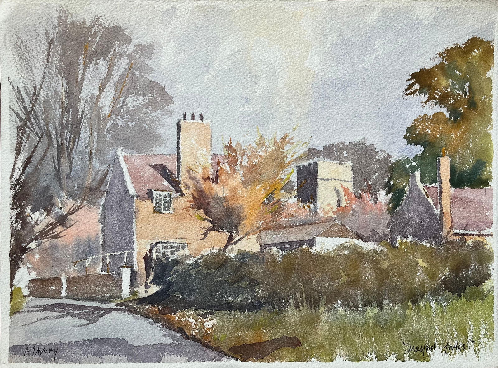 Anthony Avery; British Impressionist Watercolor of “Malford Yales” Village Scene in - 13