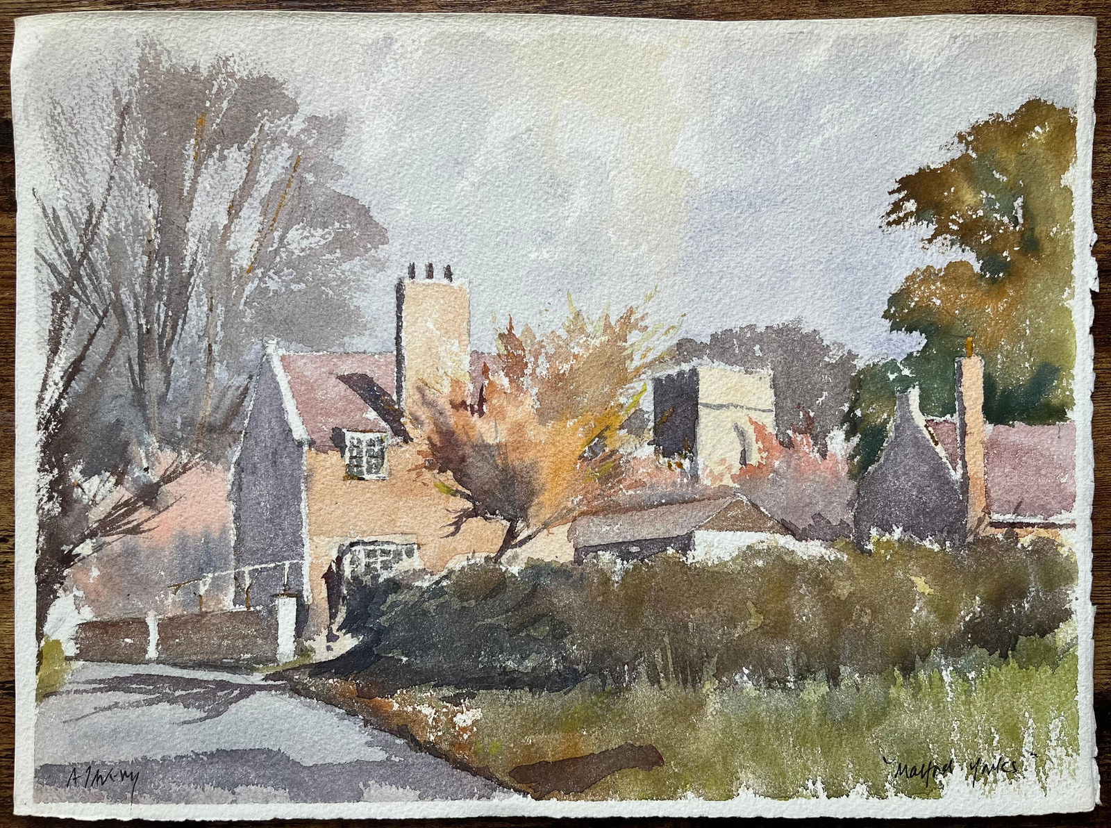 Anthony Avery; British Impressionist Watercolor of “Malford Yales” Village Scene in - 8