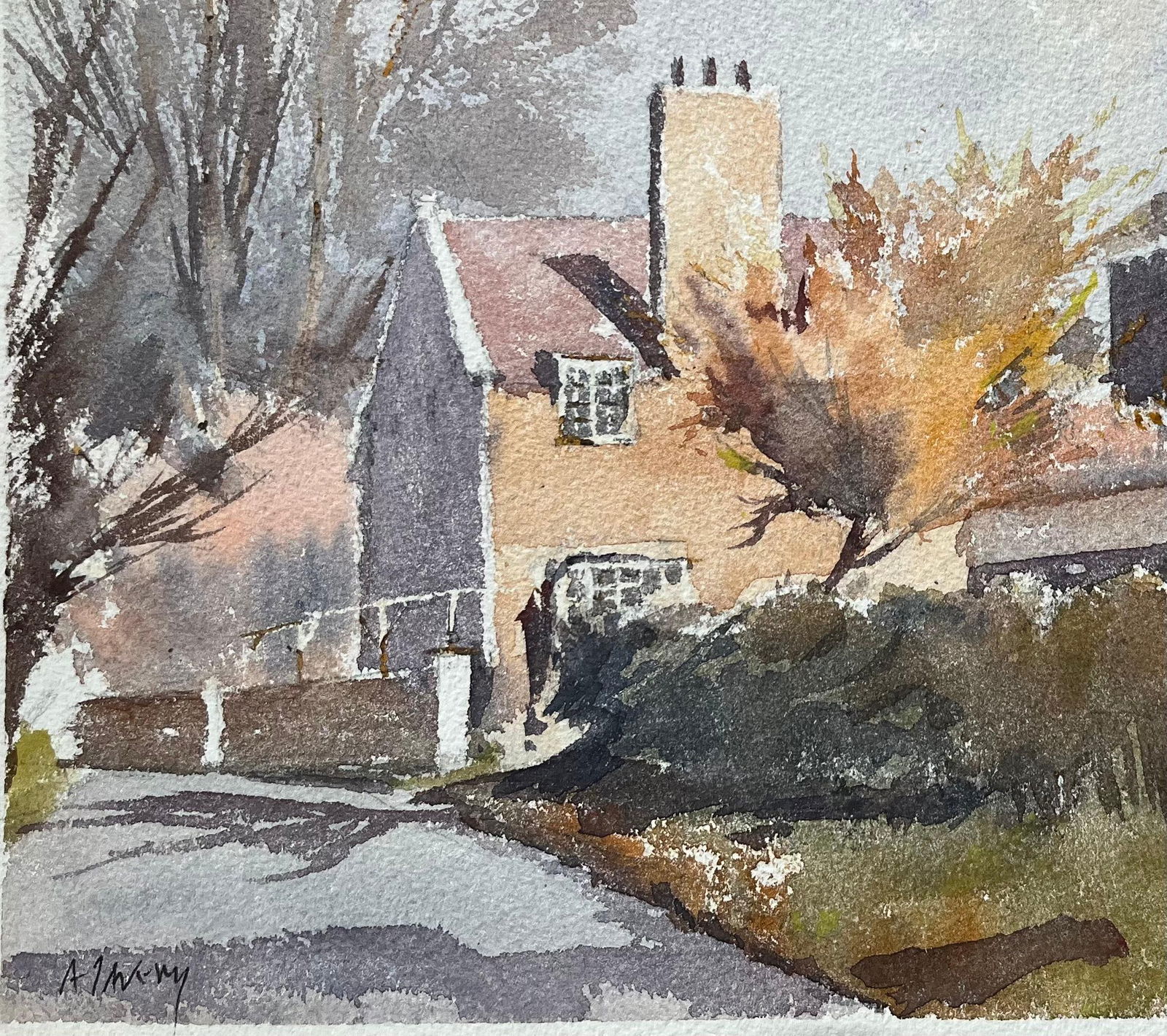 Anthony Avery; British Impressionist Watercolor of “Malford Yales” Village Scene in - 9