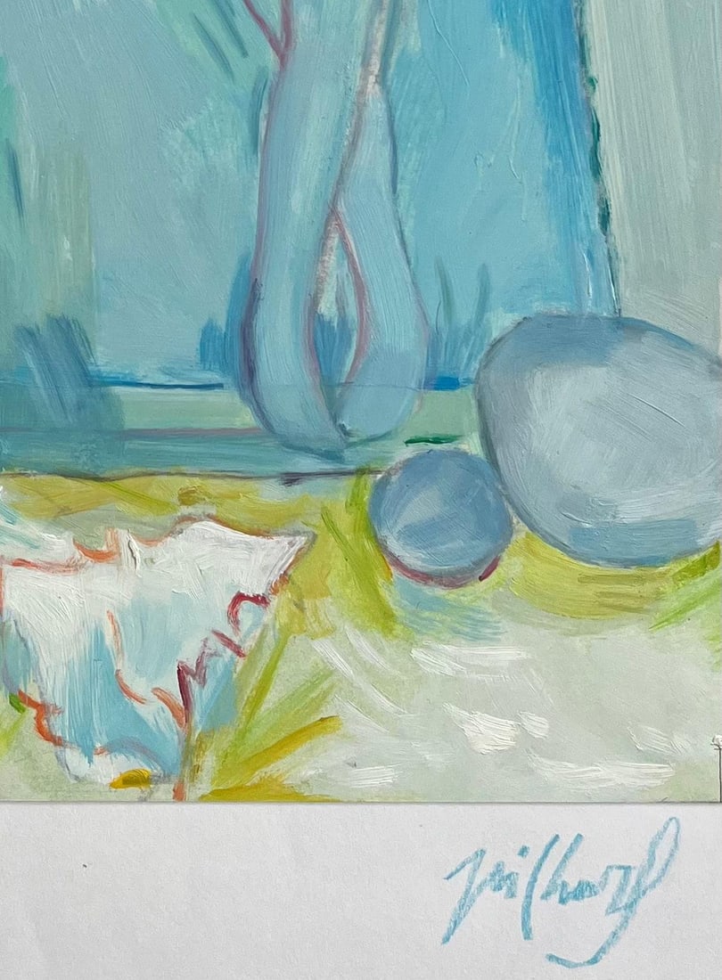 Roland Pichard; Figure with Floral Still Life - Abstract Contemporary Oil Painting - 7