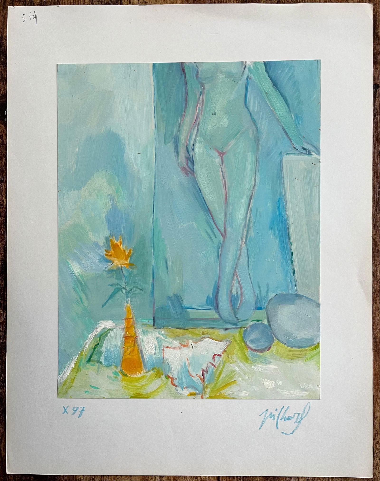 Roland Pichard; Figure with Floral Still Life - Abstract Contemporary Oil Painting - 11
