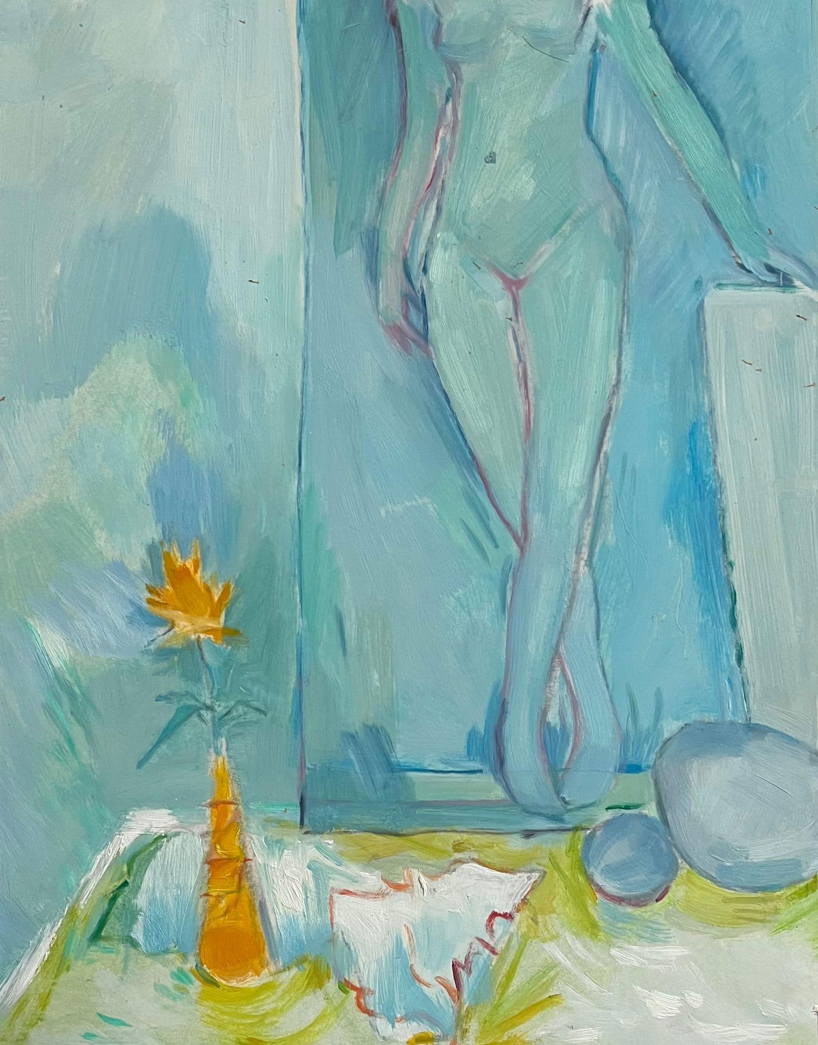 Roland Pichard; Figure with Floral Still Life - Abstract Contemporary Oil Painting - 5