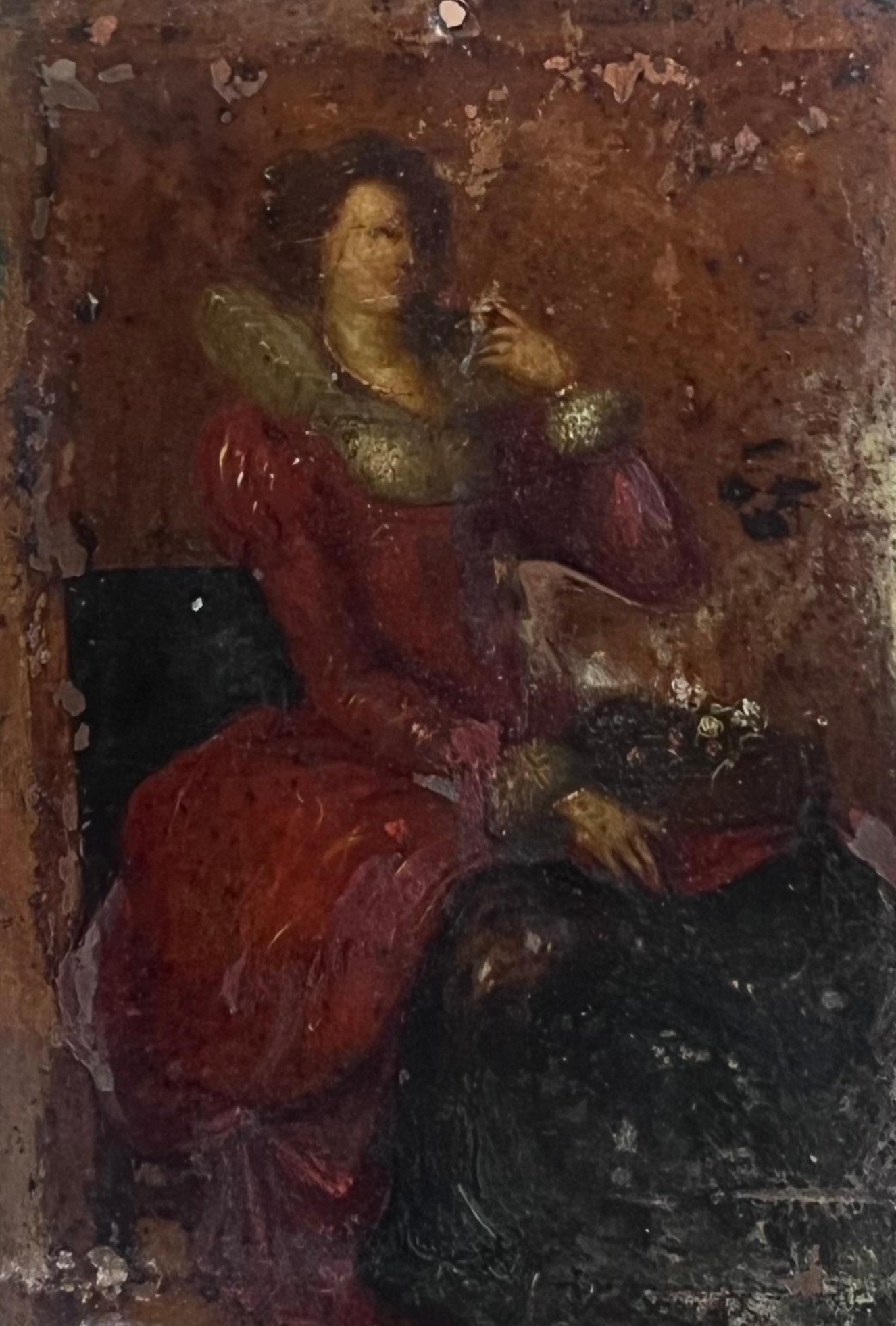 French School; 18th Century French Oil Painting on Copper Portrait of Noble Lady - 3