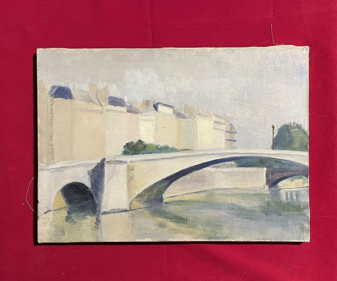 Genevieve Zondervan French Oil, Parisian River Landscape & Bridge, circa 1990s - 11