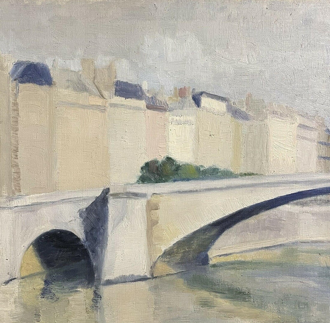 Genevieve Zondervan French Oil, Parisian River Landscape & Bridge, circa 1990s - 6