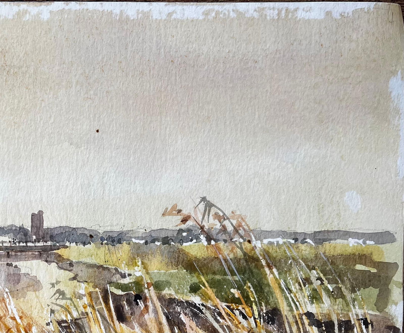 Anthony Herbert; Original Watercolour River Landscape with Windblown Grasses and Distant Church, - 9