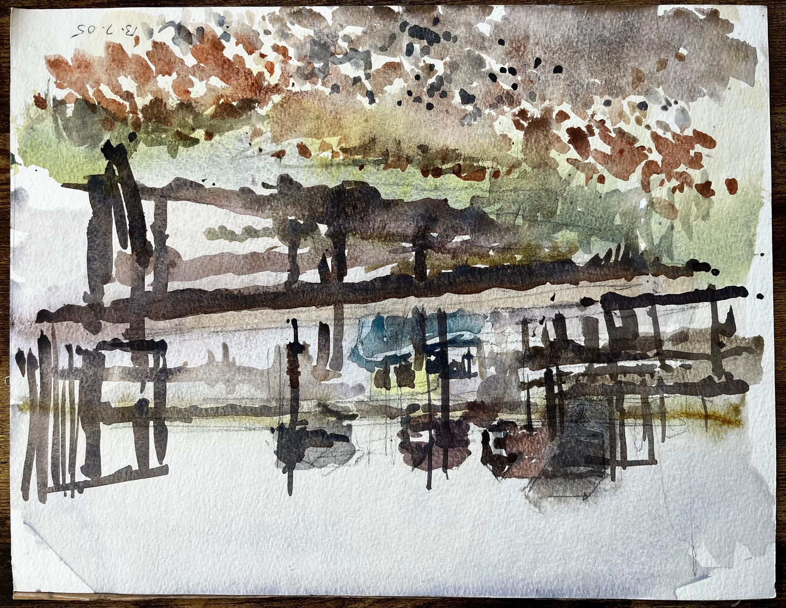 Anthony Herbert; Original Watercolour River Landscape with Windblown Grasses and Distant Church, - 11